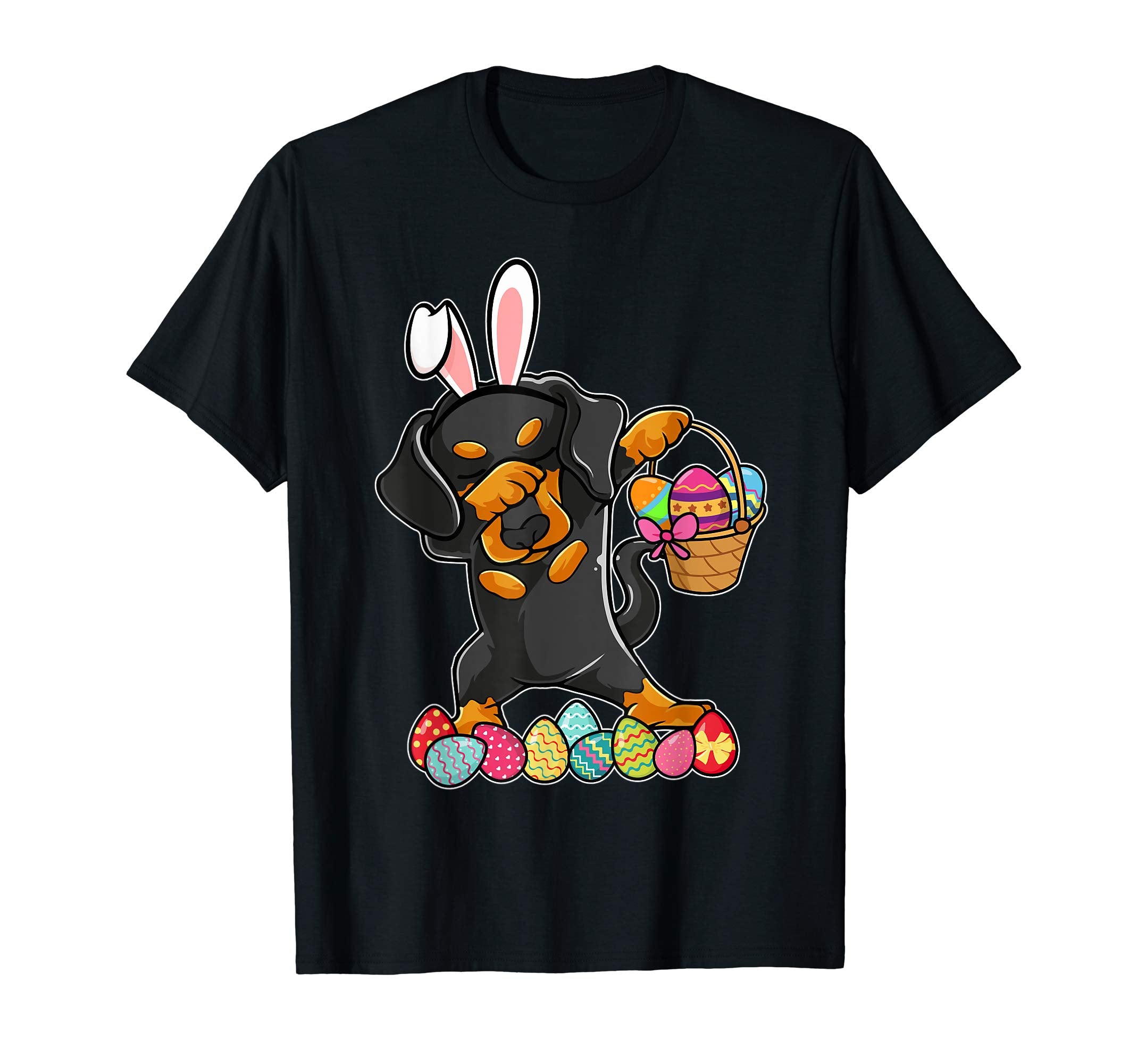Dachshund Dabbing Easter Bunny Egg Basket Hunting T-Shirt