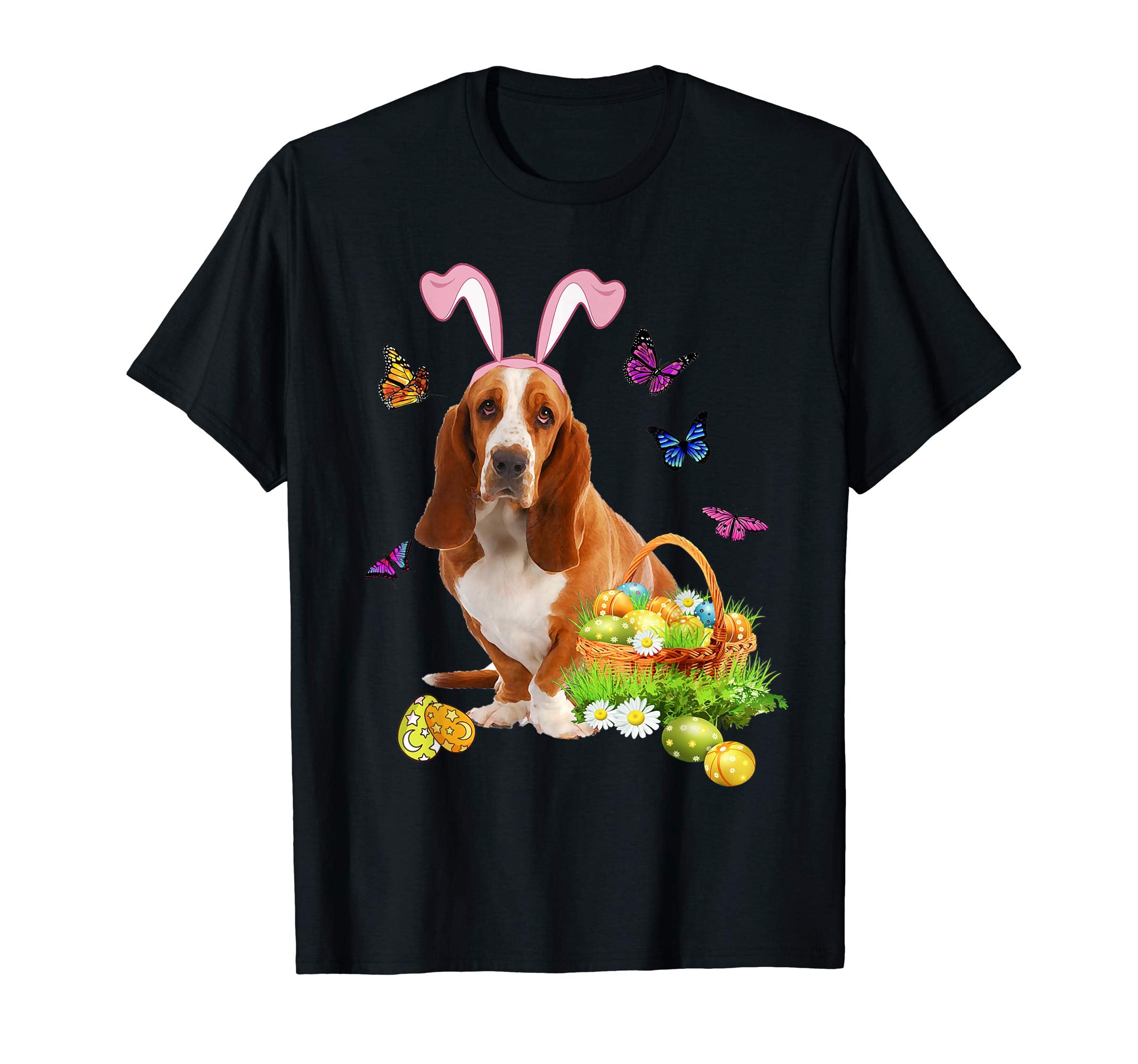 Basset Hound Bunny Hat Rabbit Easter Eggs T-Shirt