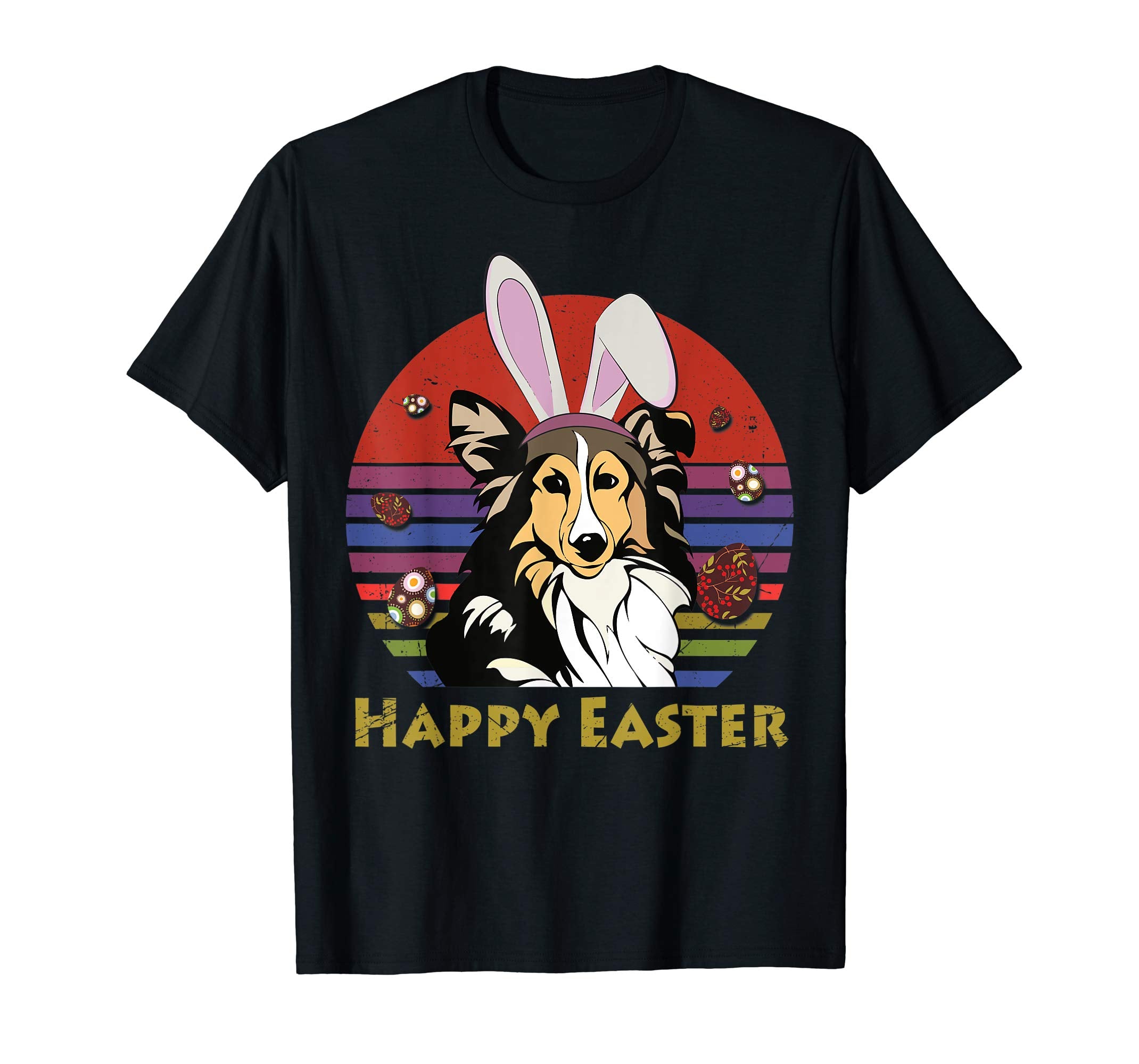 Shetland Sheepdog With Bunny Headband Happy Easter Tshirt