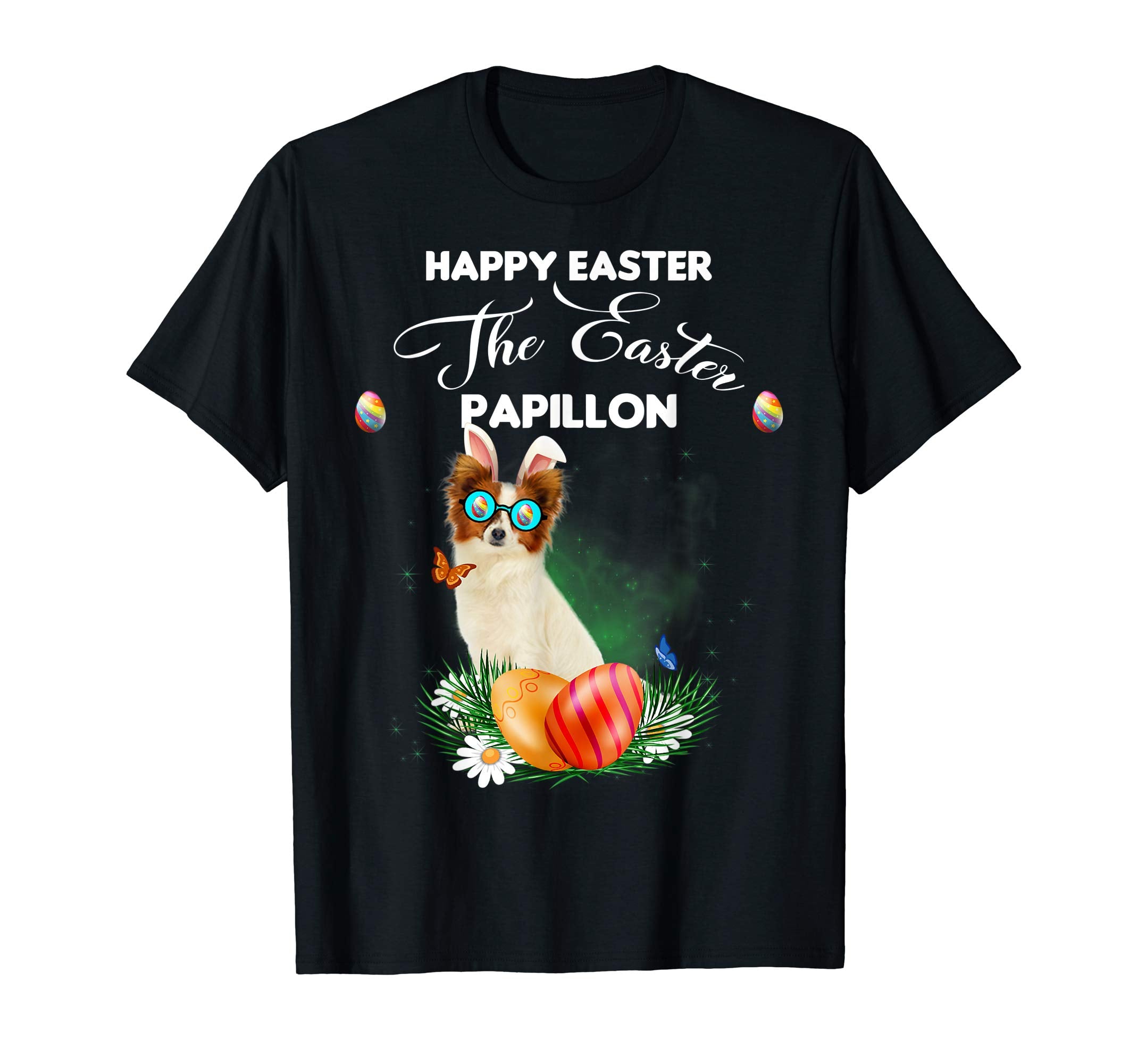 Papillon Dog Sunglass Bunny Happy Easter Day Tshirt