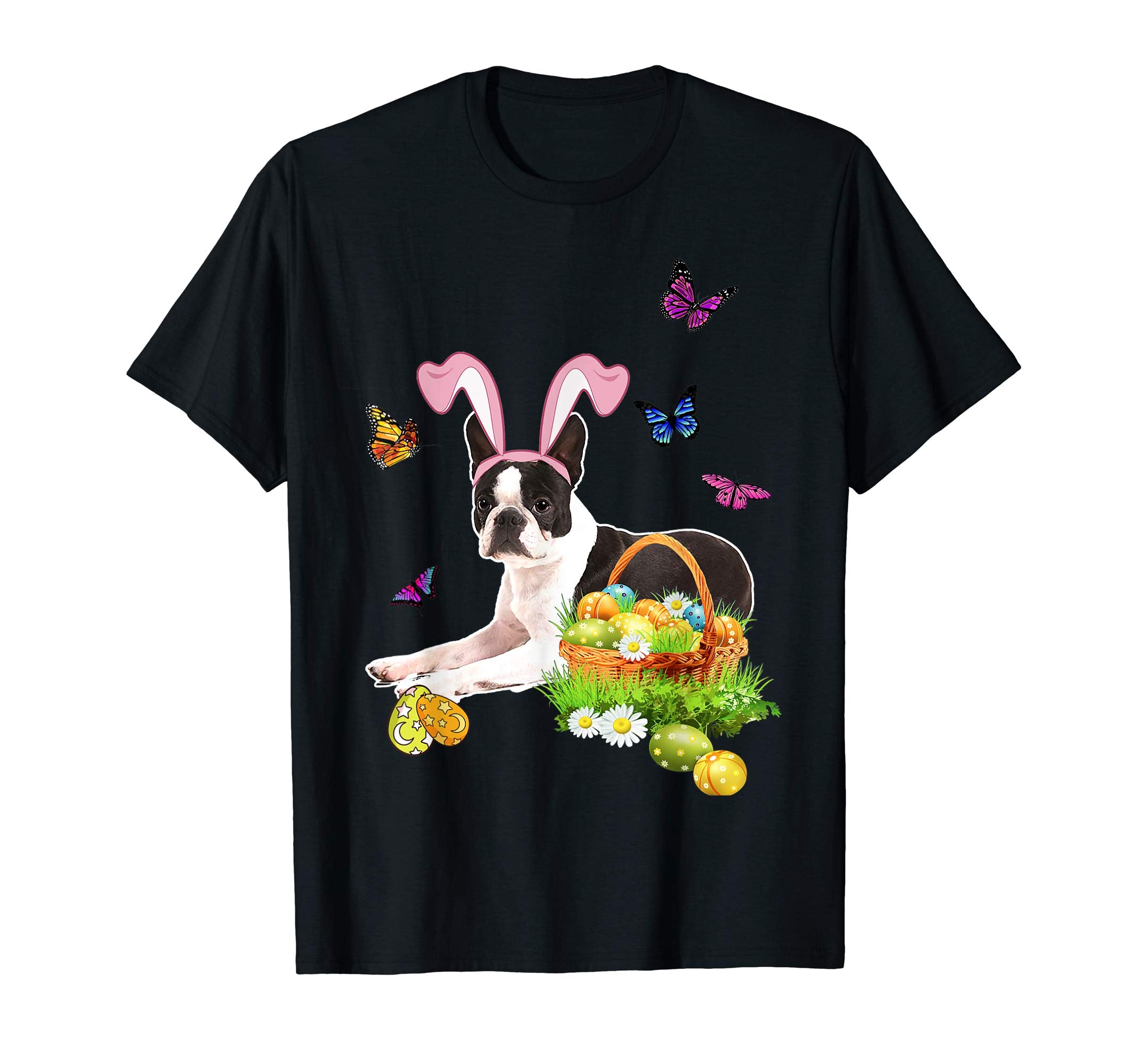 Boston Terrier Bunny Hat Rabbit Easter Eggs T-Shirt