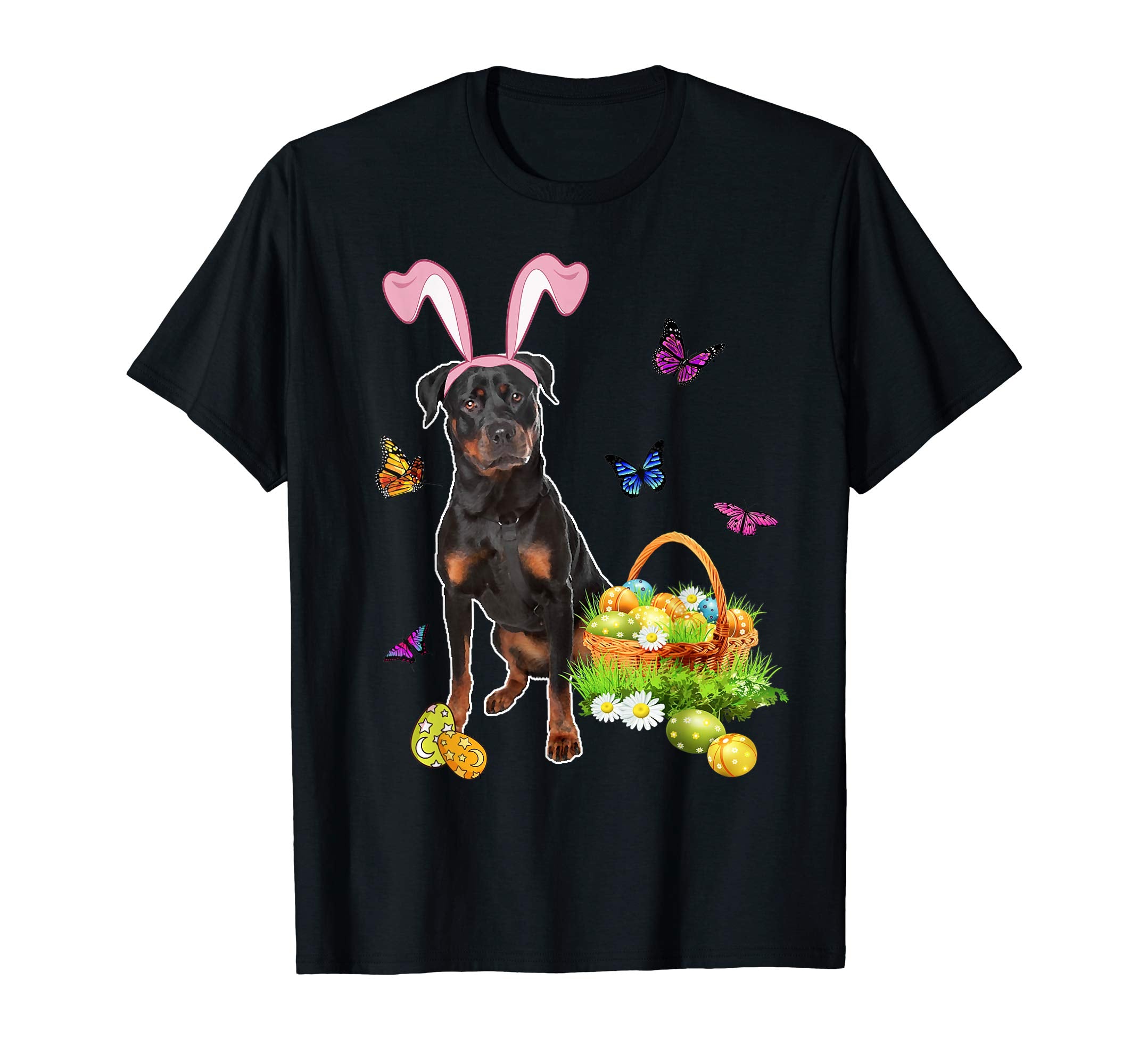 Rottweiler Bunny Hat Rabbit Easter Eggs T-Shirt