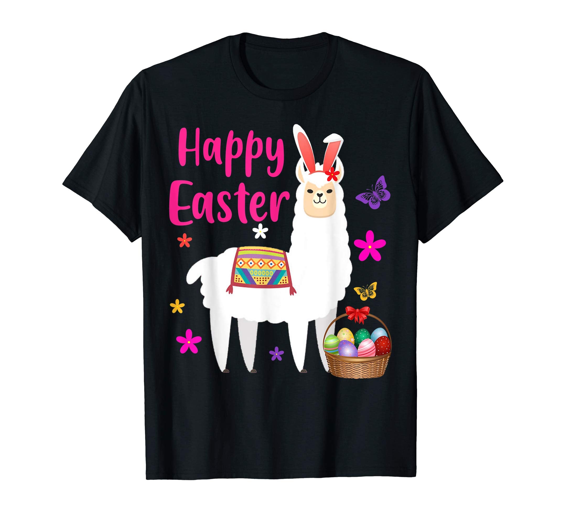 HAPPY EASTER LLAMA Bunny Gift Shirt Girls Women Kids