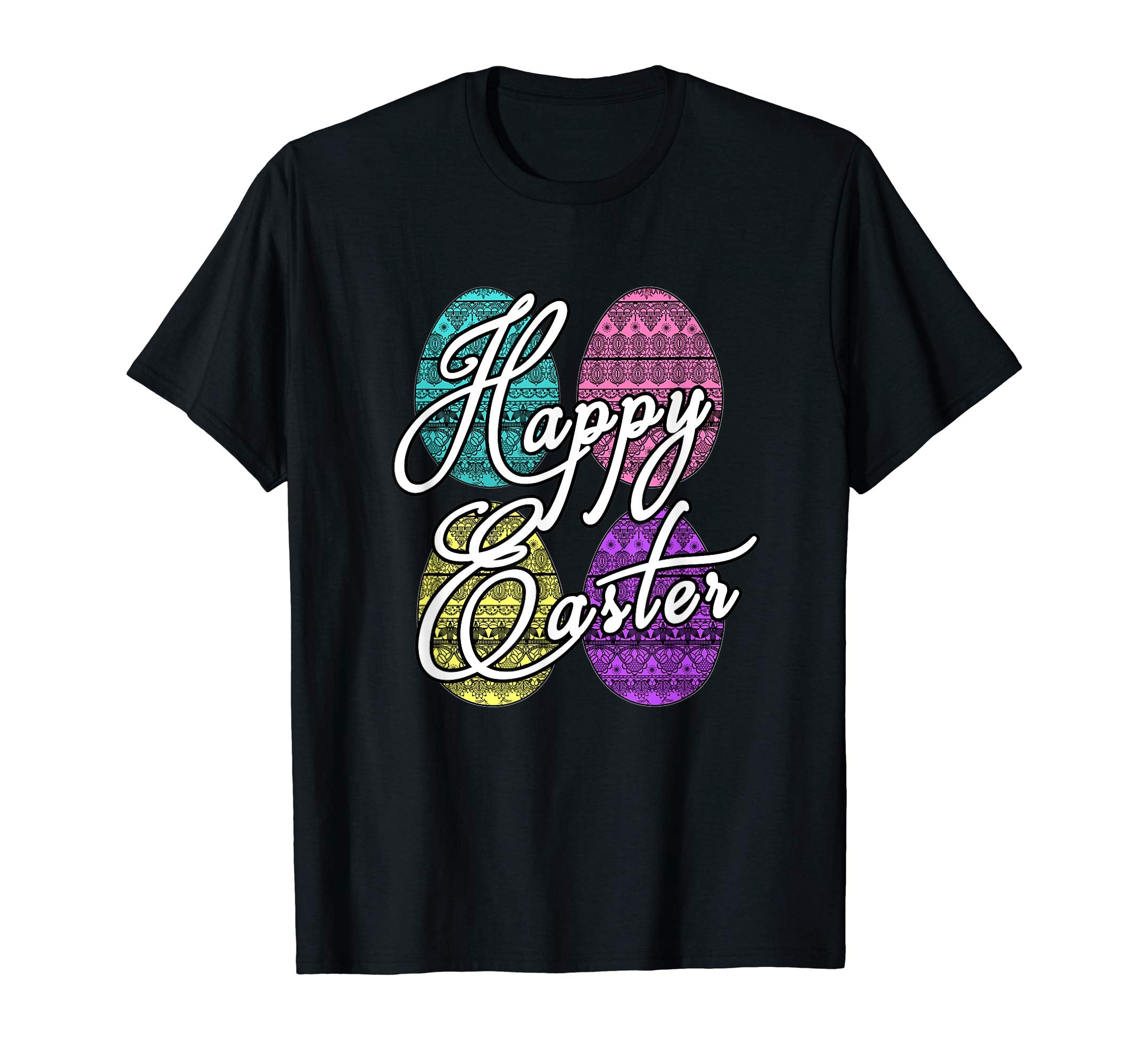 Happy Easter Holiday TShirt With Lace Easter Eggs