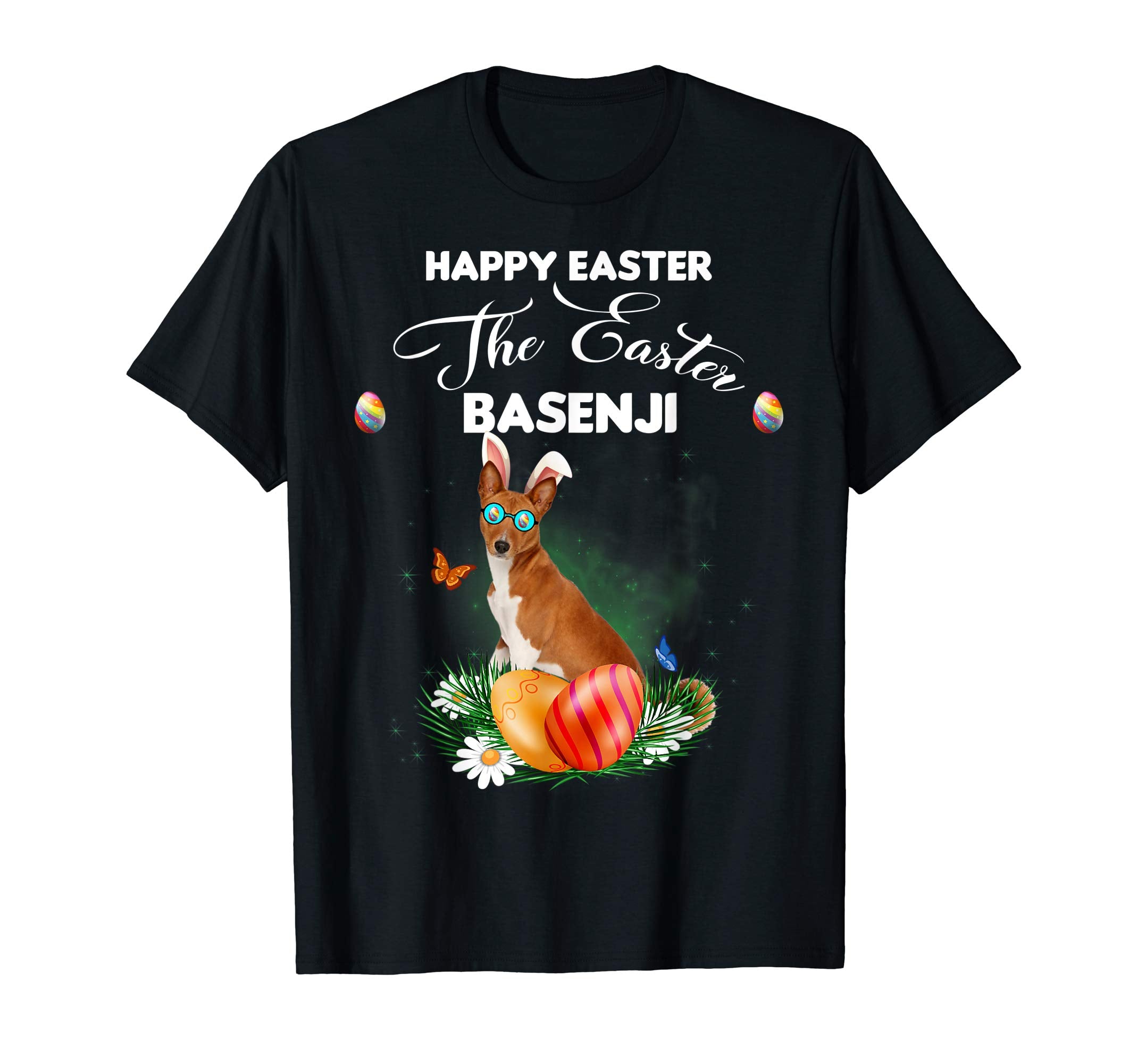 Basenji Dog Sunglass Bunny Happy Easter Day Tshirt