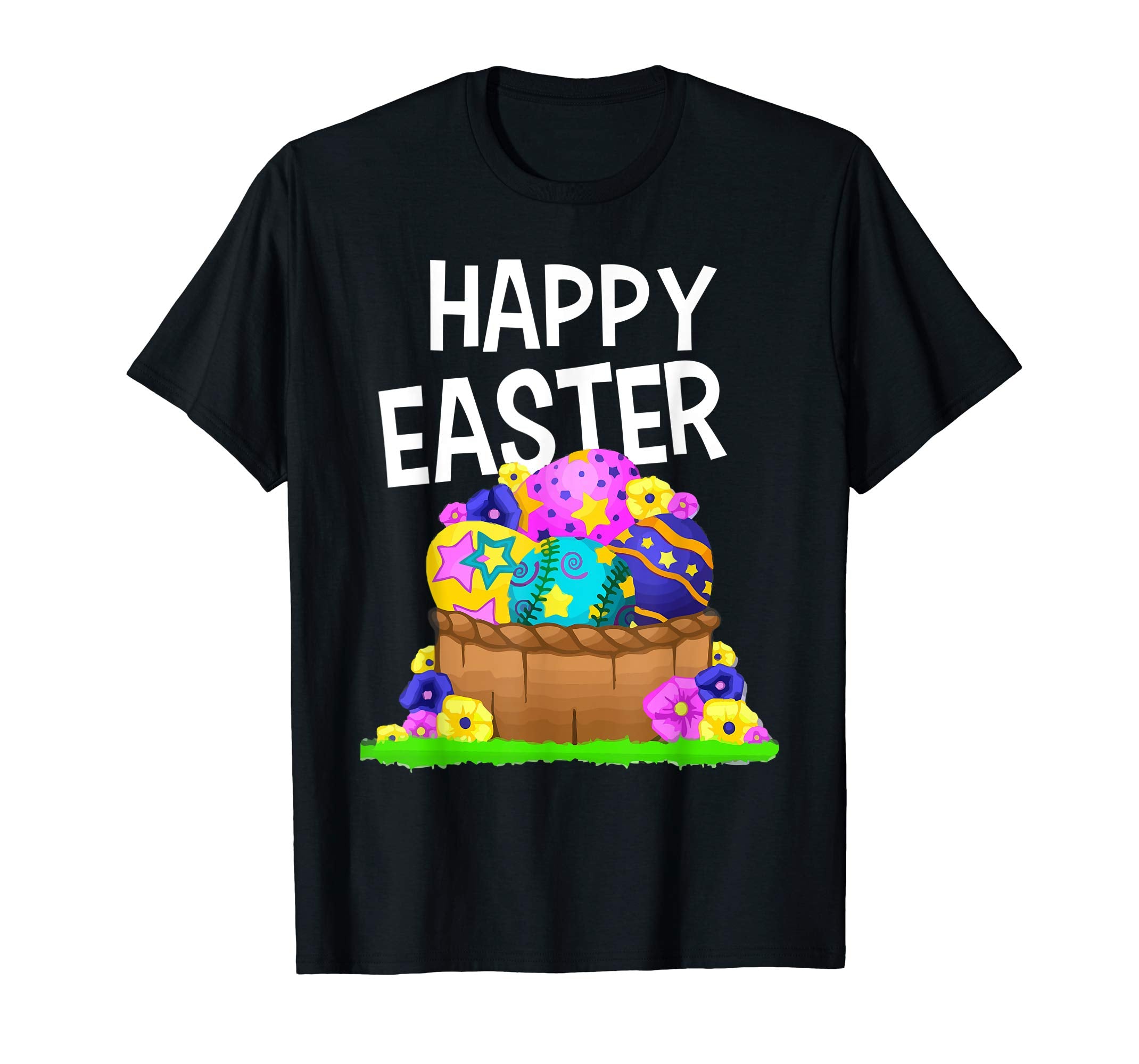 Happy Easter Shirt Eggs Basket Kids Girls Boy T-Shirts Gift
