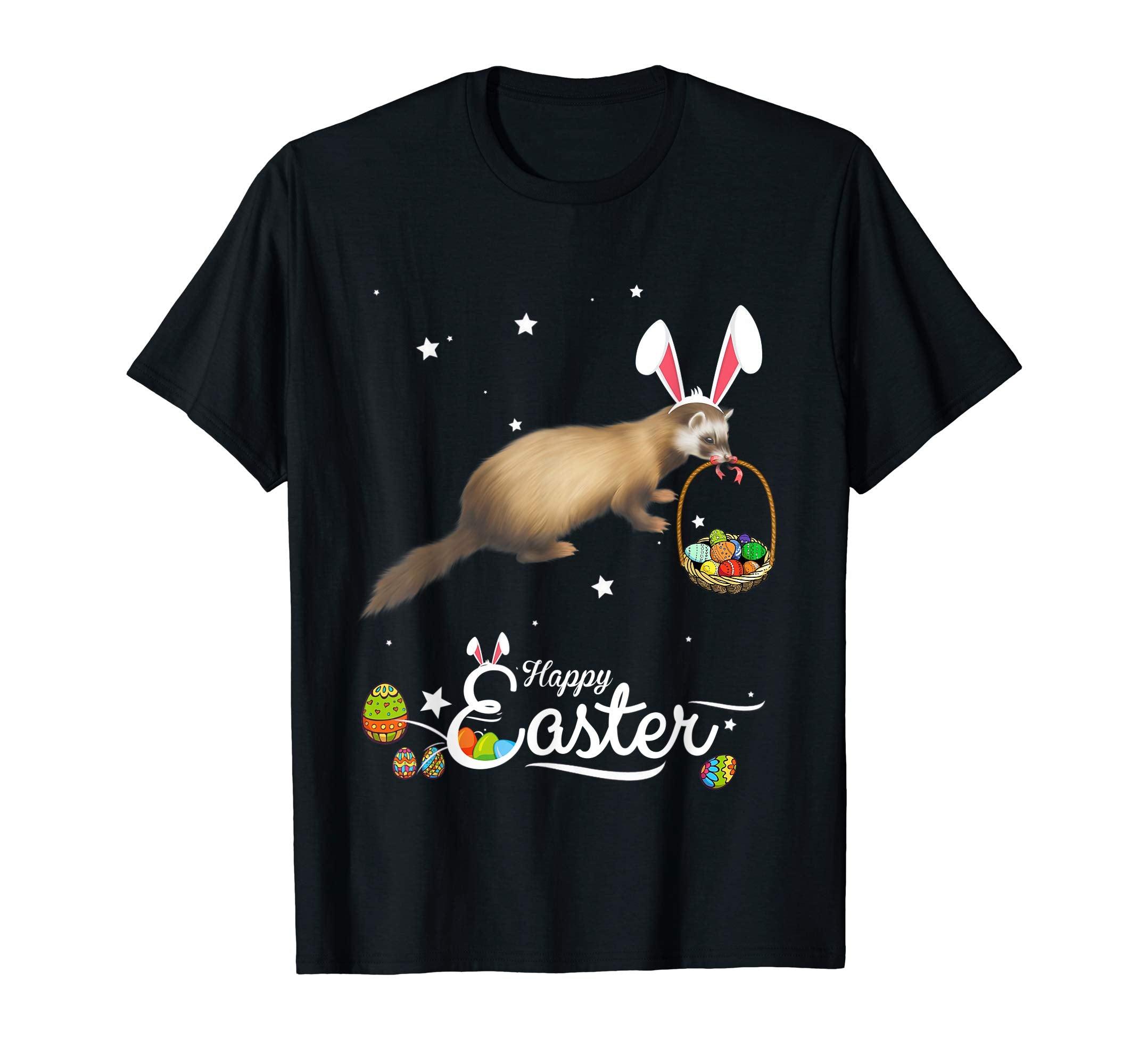 Cute Easter Ferret with Bunny Ears and Eggs T Shirt