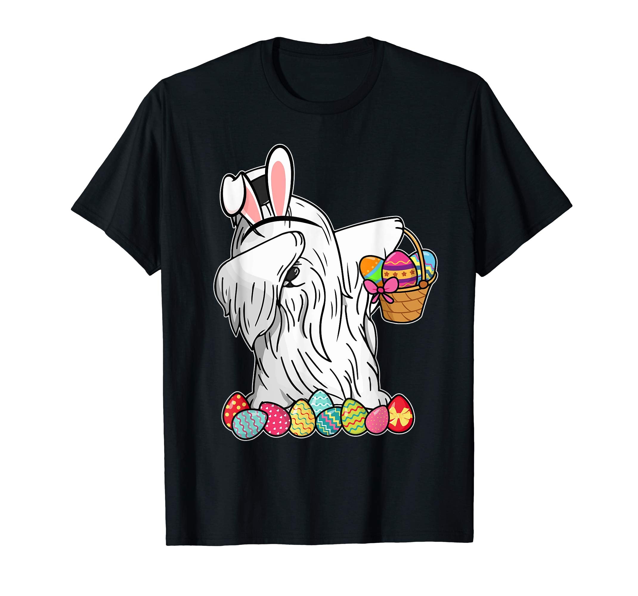 Maltese Dab Dabbing Dressed Easter Bunny Egg Basket T-Shirt