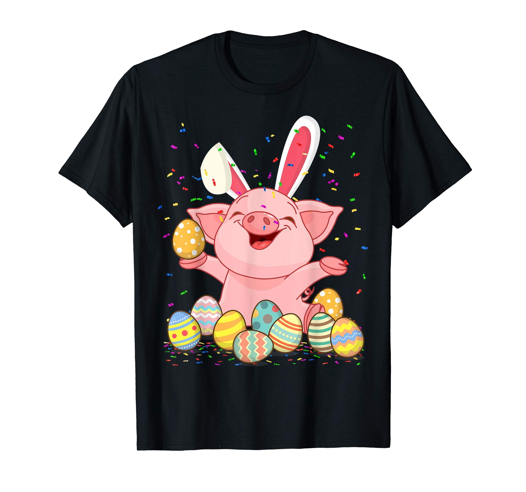 Pig &amp; Bunny Rabbit Ear Easter Eggs Shirt Happy Easter Day