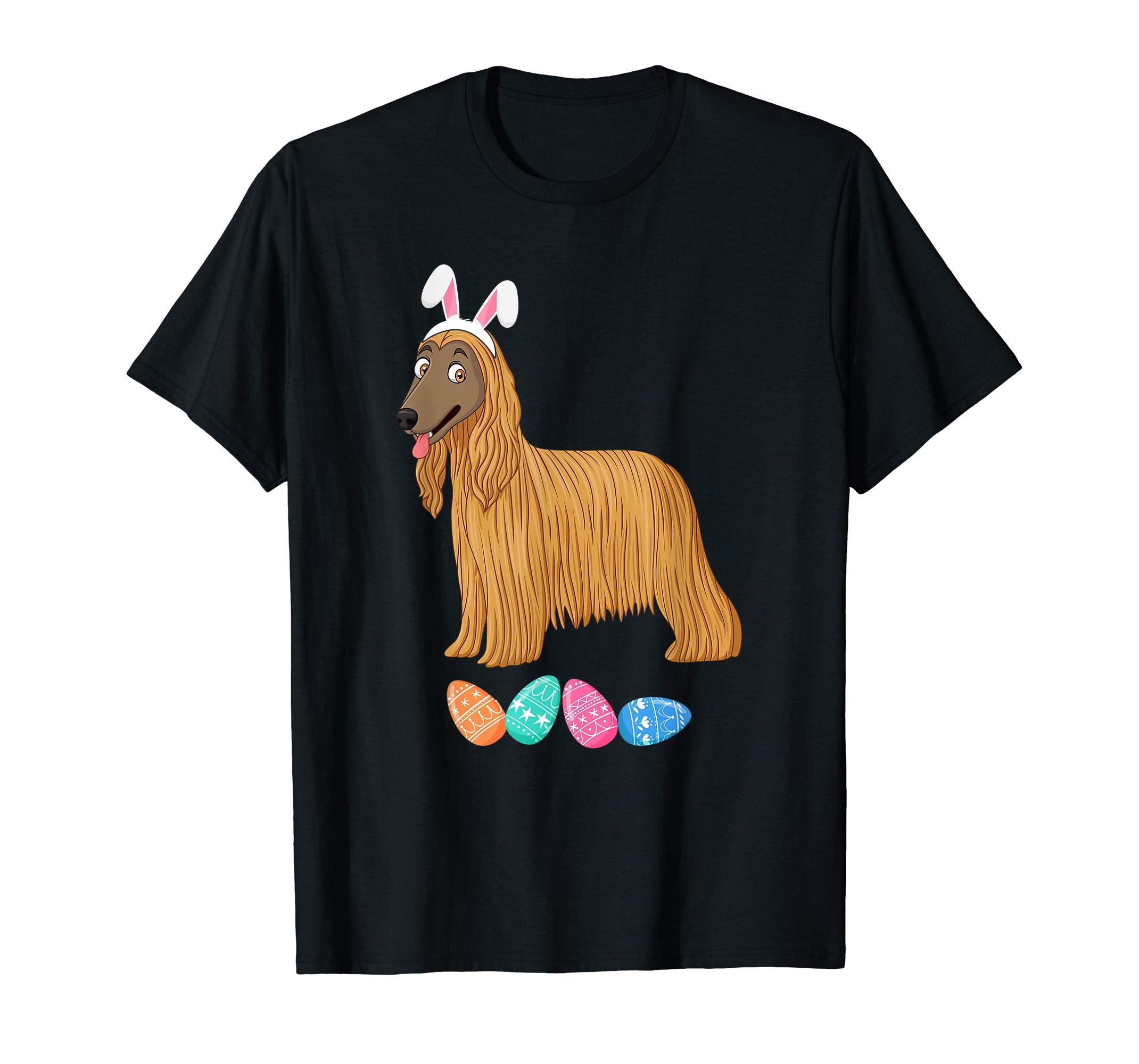 Funny Easter Afghan Hound With Bunny Ears And Eggs T Shirt