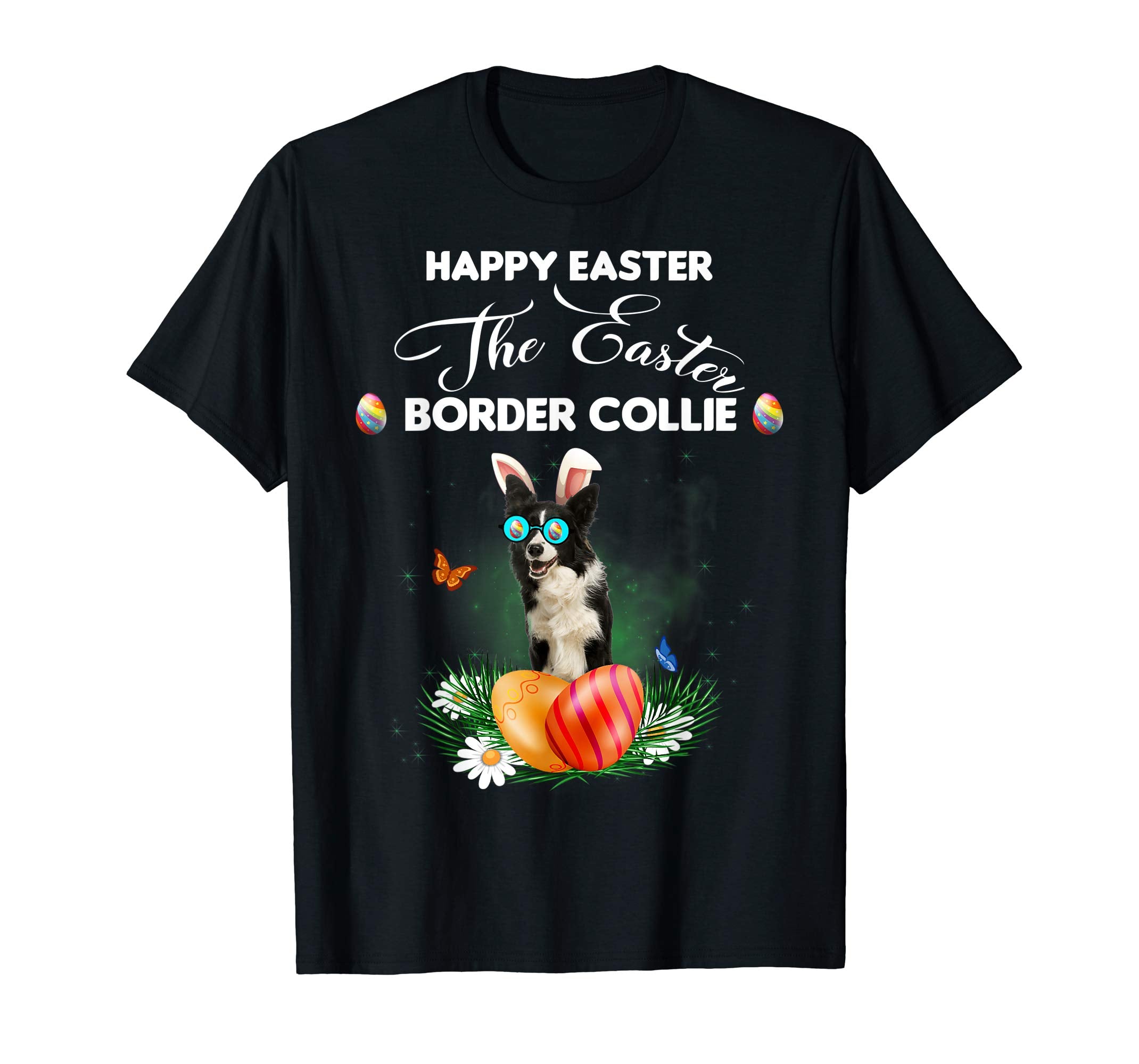 Border Collie Dog Sunglass Bunny Happy Easter Day Tshirt
