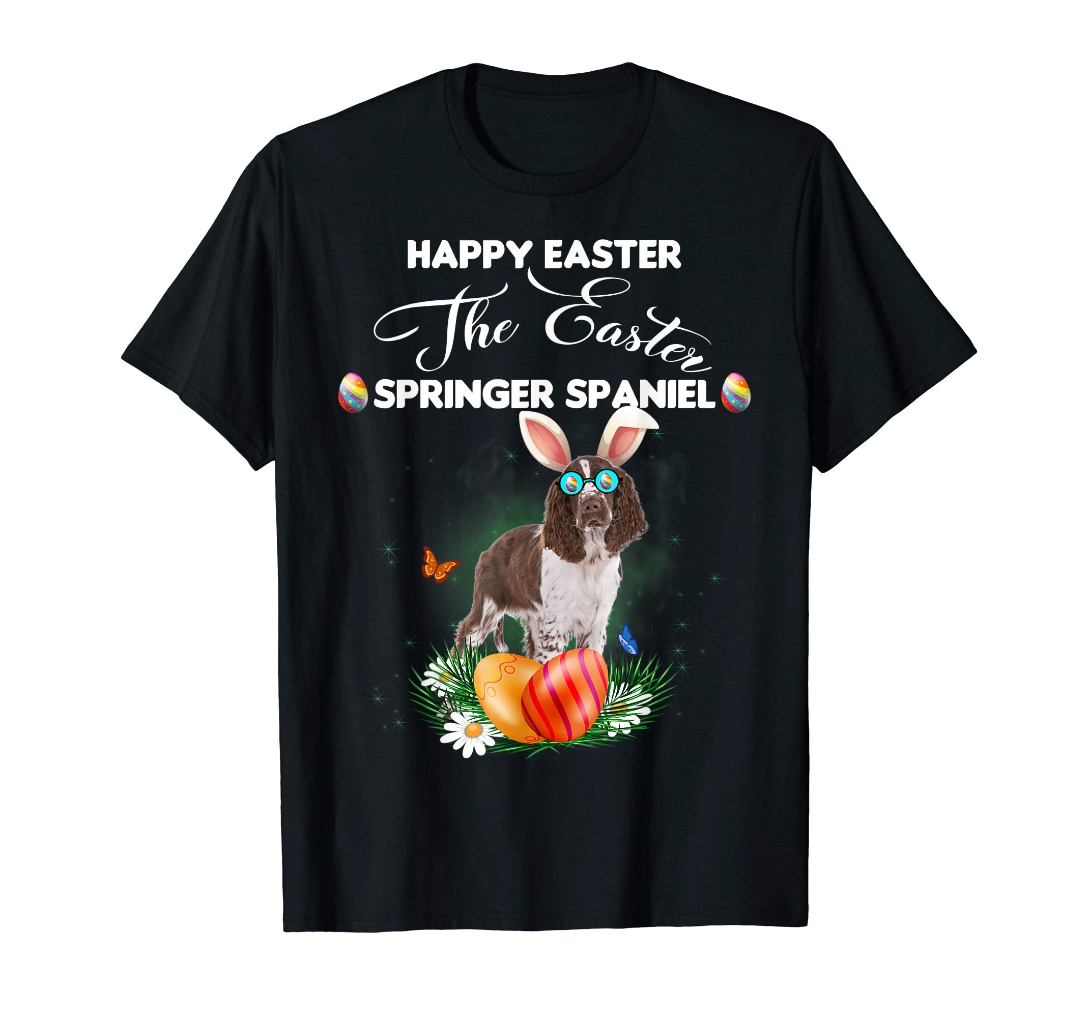 Springer Spaniel Dog Sunglass Bunny Happy Easter Day Tshirt