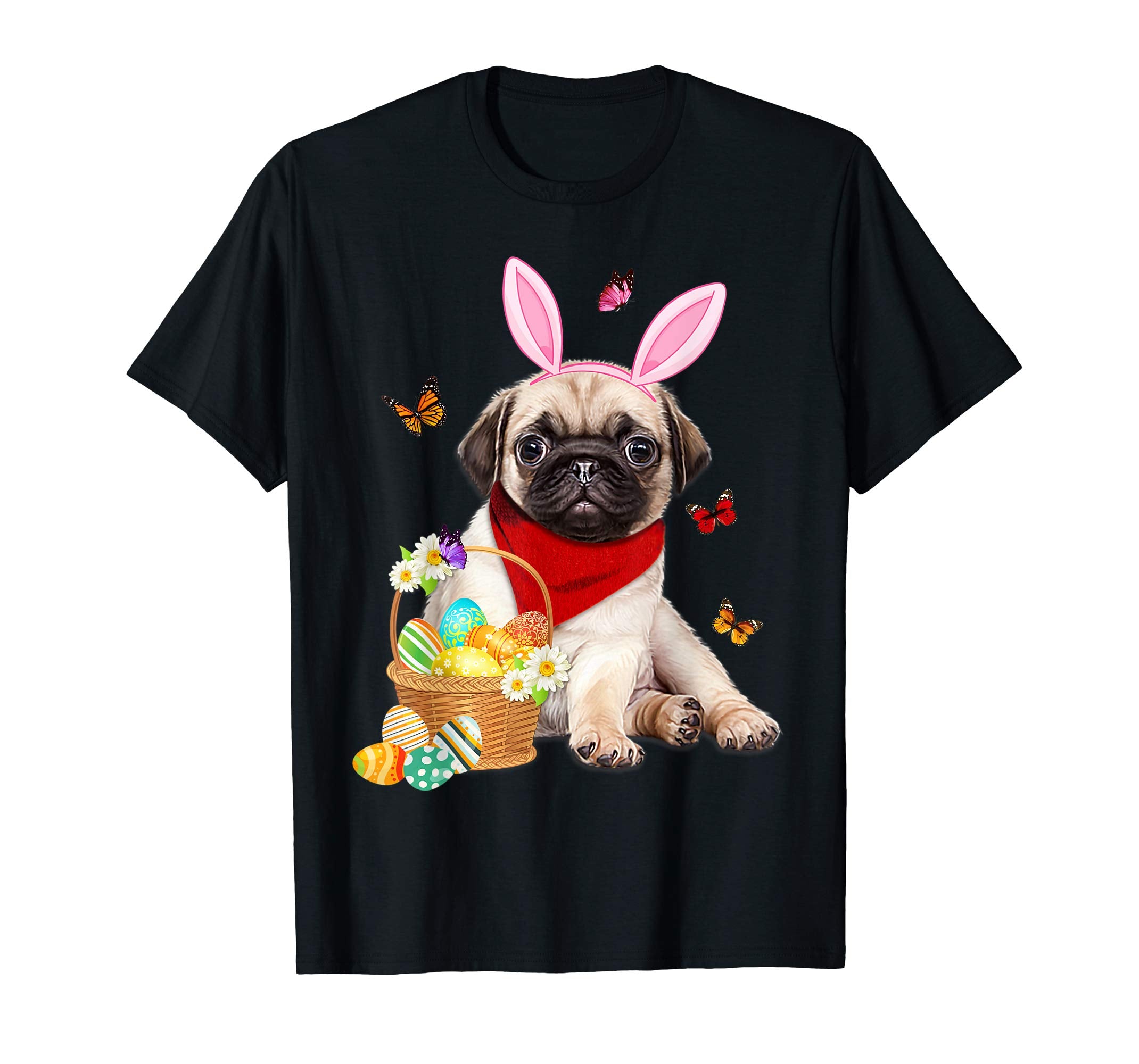 Pug Bunny Hat Rabbit Easter Eggs Shirt Happy Ea