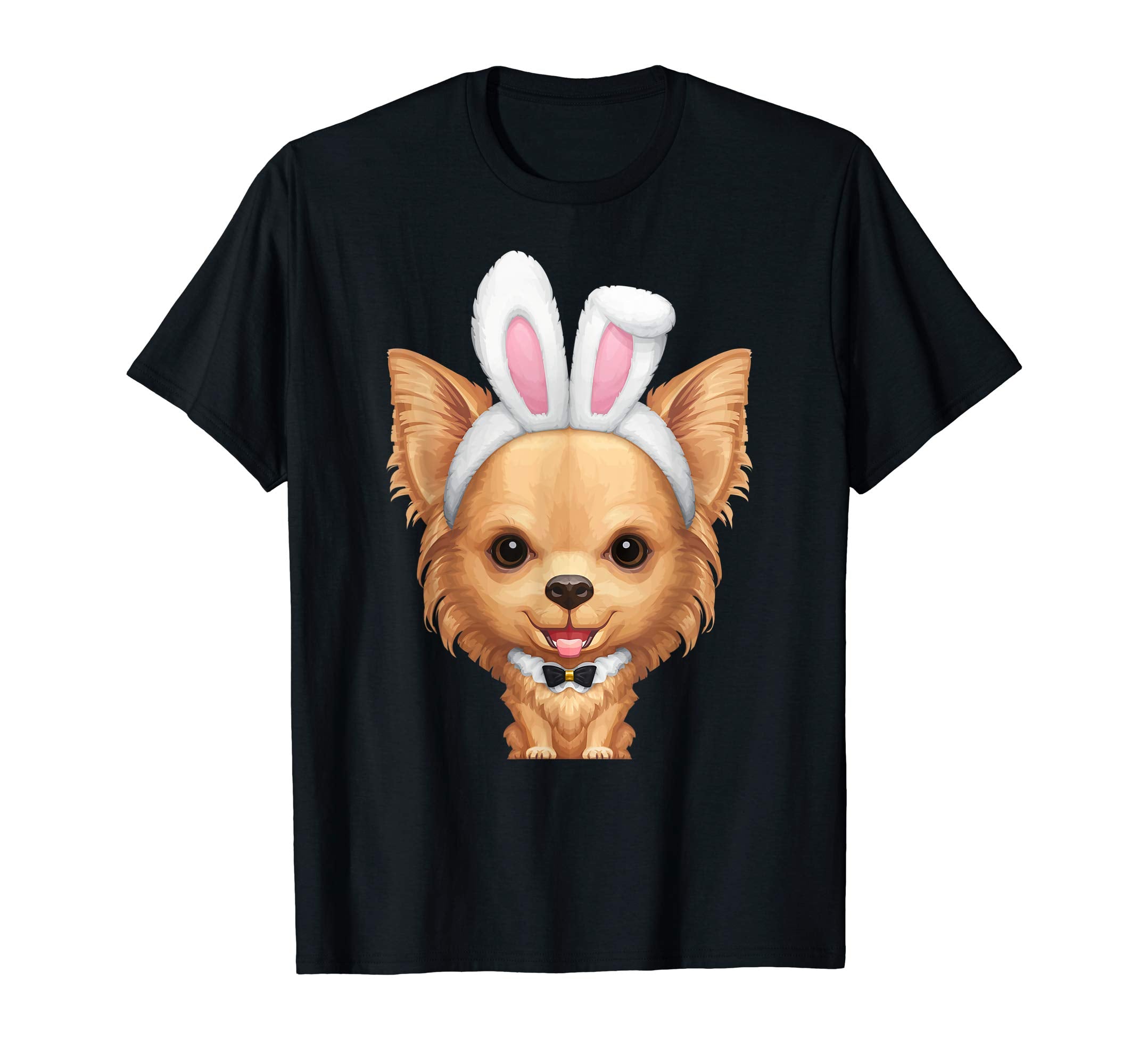 Fawn Long Coat Chihuahua in Easter Bunny Costume T-Shirt