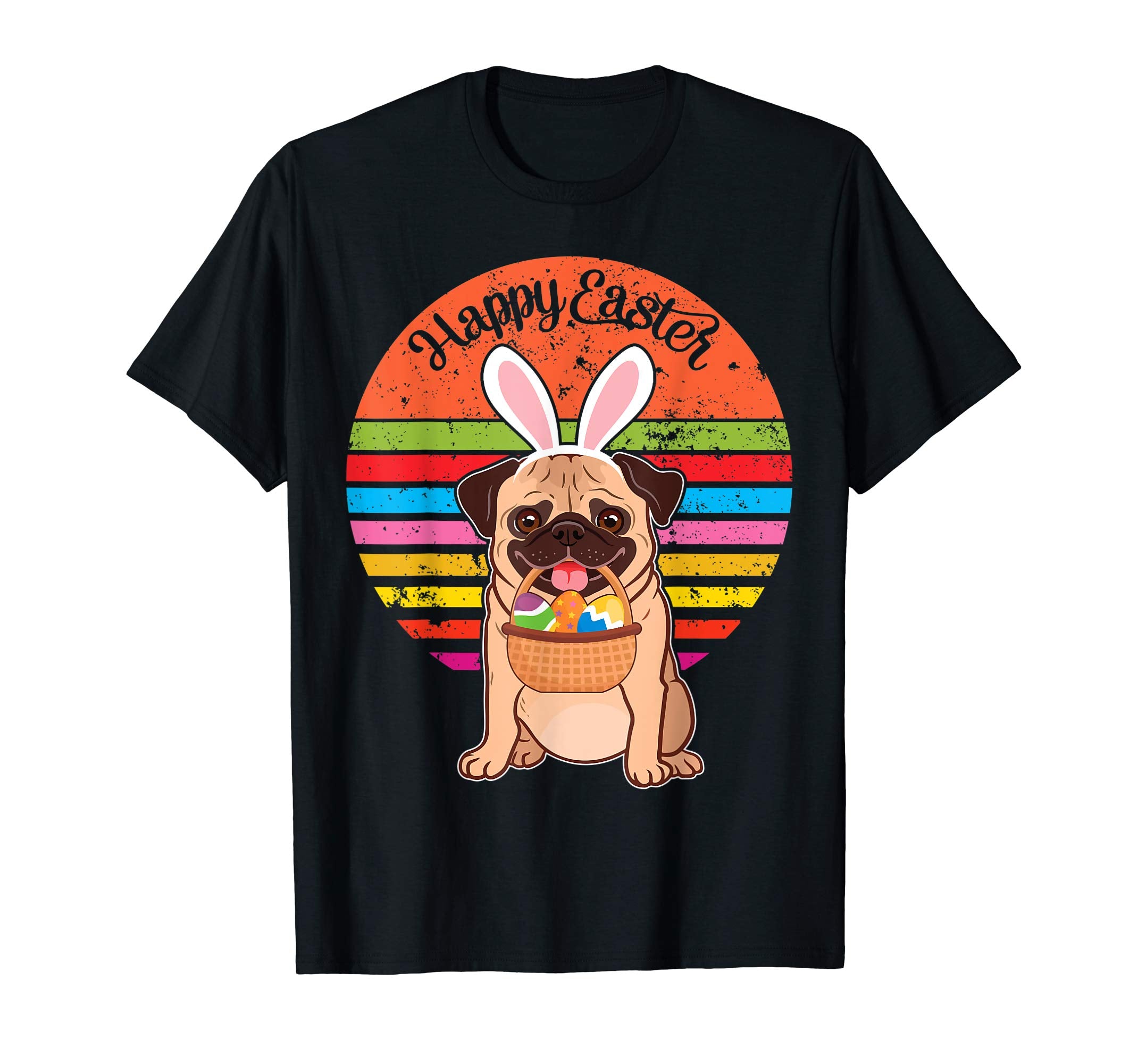Pug Bunny Dog Easter Eggs Happy Easter Vintage Retro Shirt
