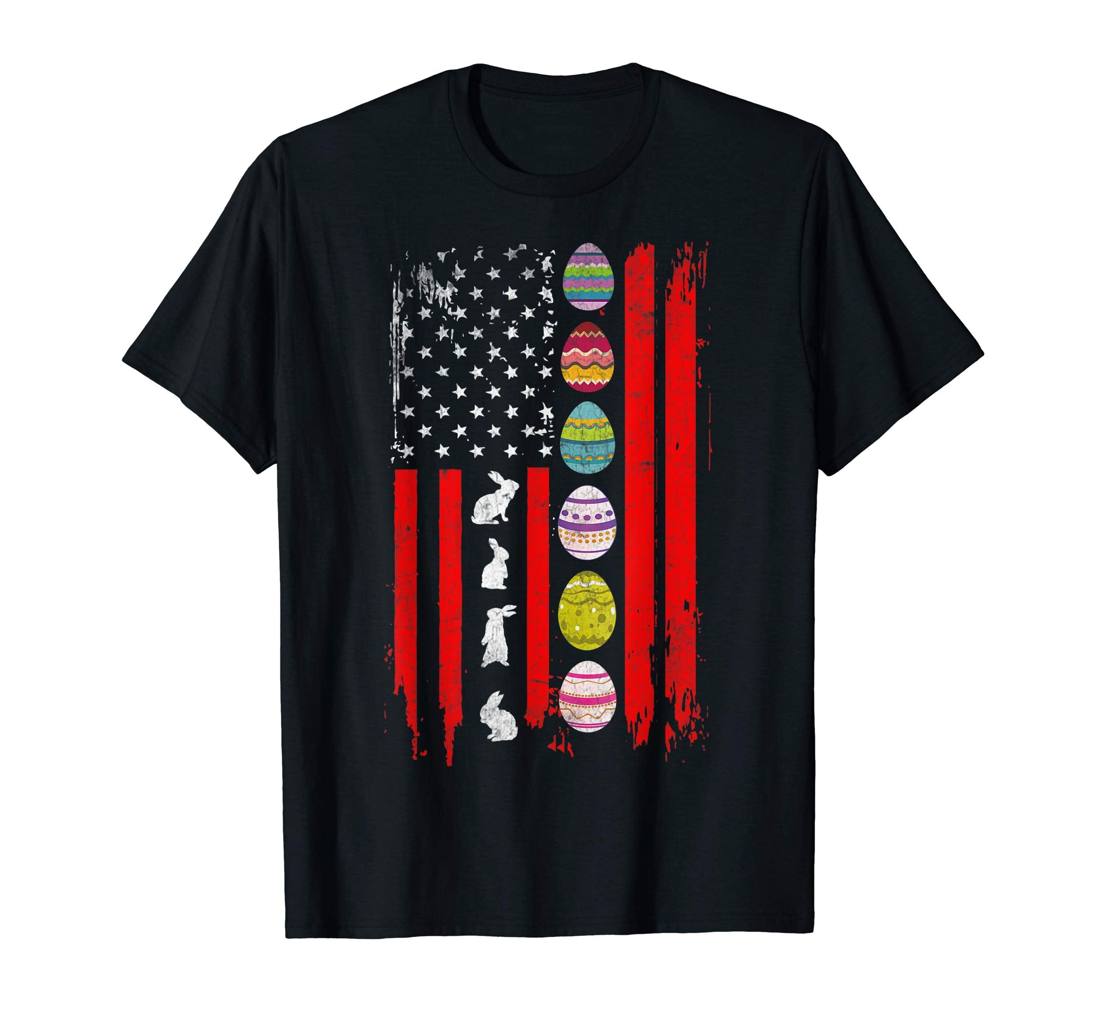 Easter Bunny American Flag T-Shirt Colorful Easter Egg flag