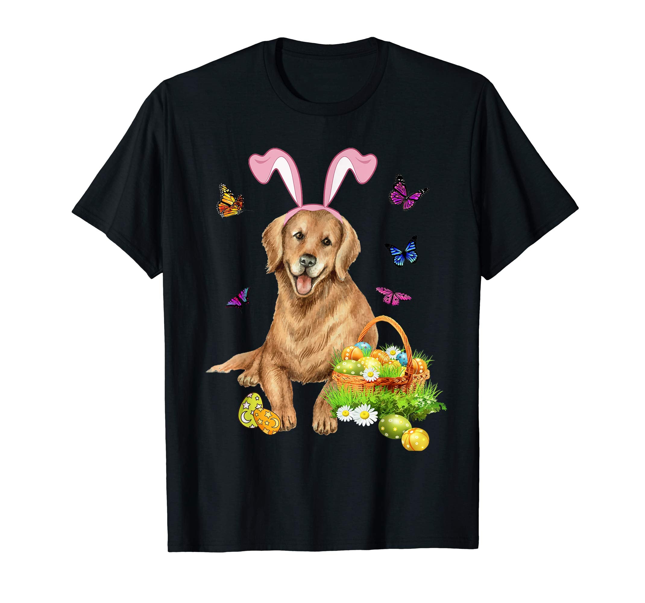 Golden Retriever Bunny Hat Rabbit Easter Eggs T-Shirt