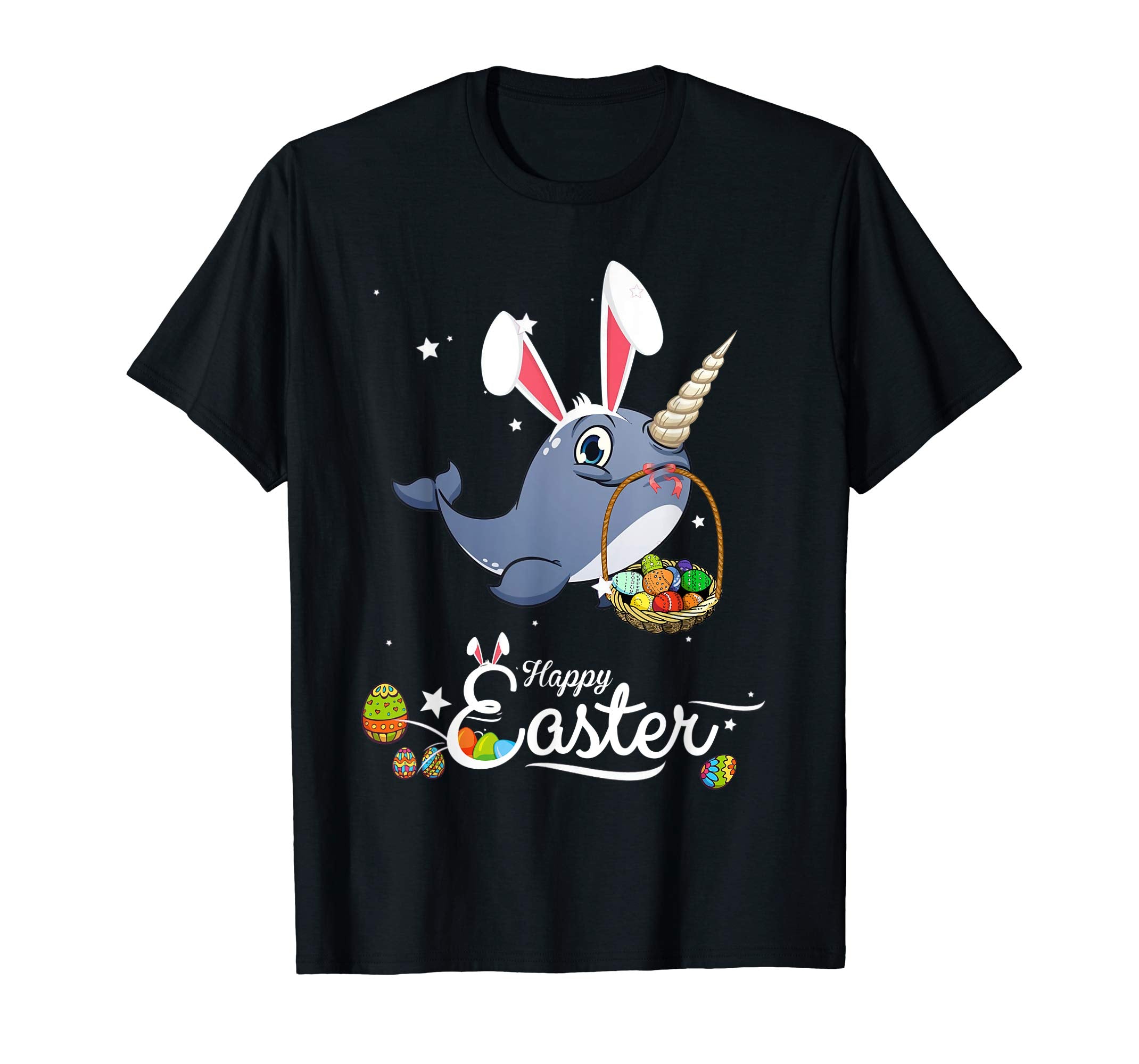Cute Easter Narwhal with Bunny Ears and Eggs T Shirt
