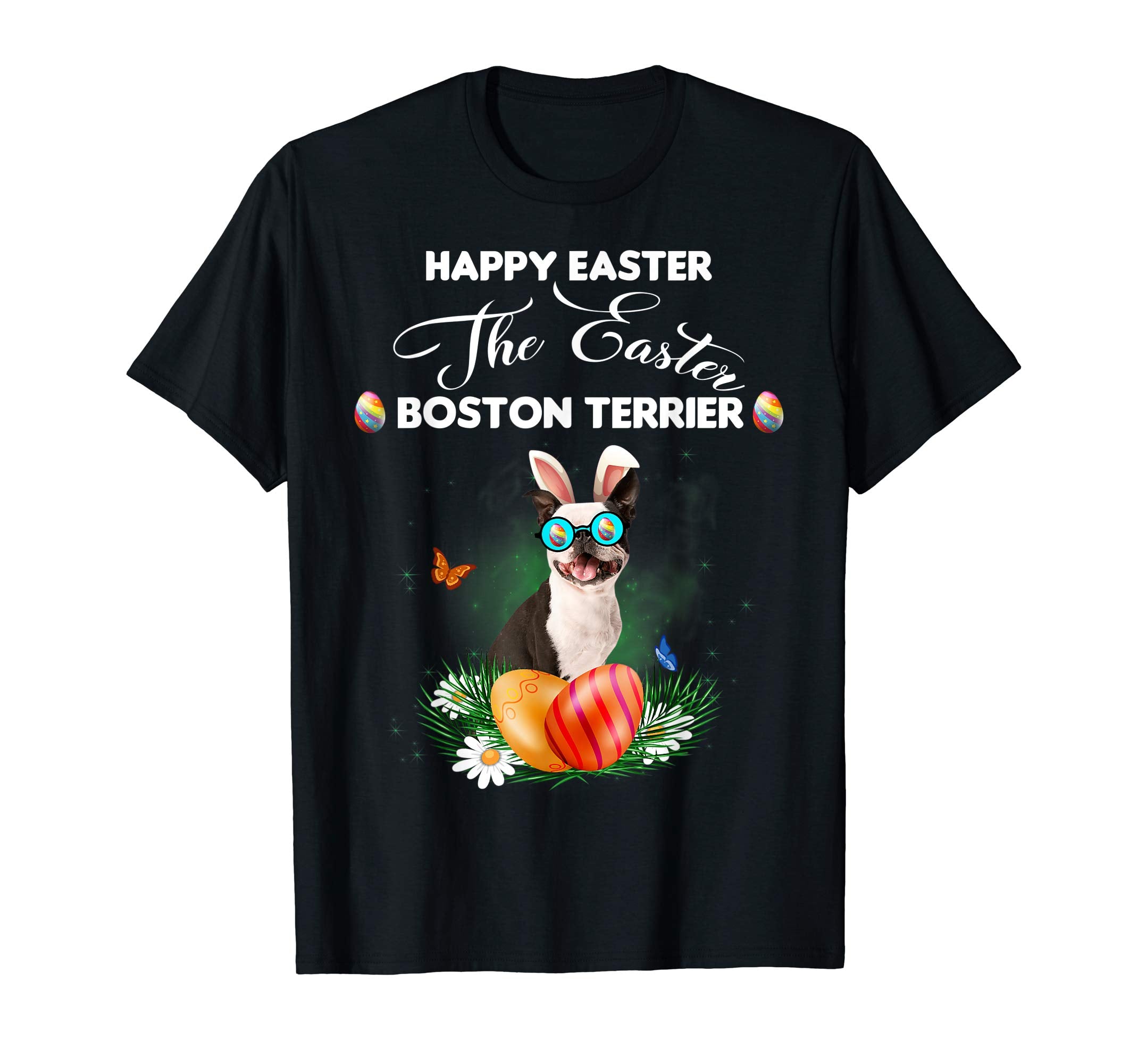 Boston Terrier Dog Sunglass Bunny Happy Easter Day Tshirt