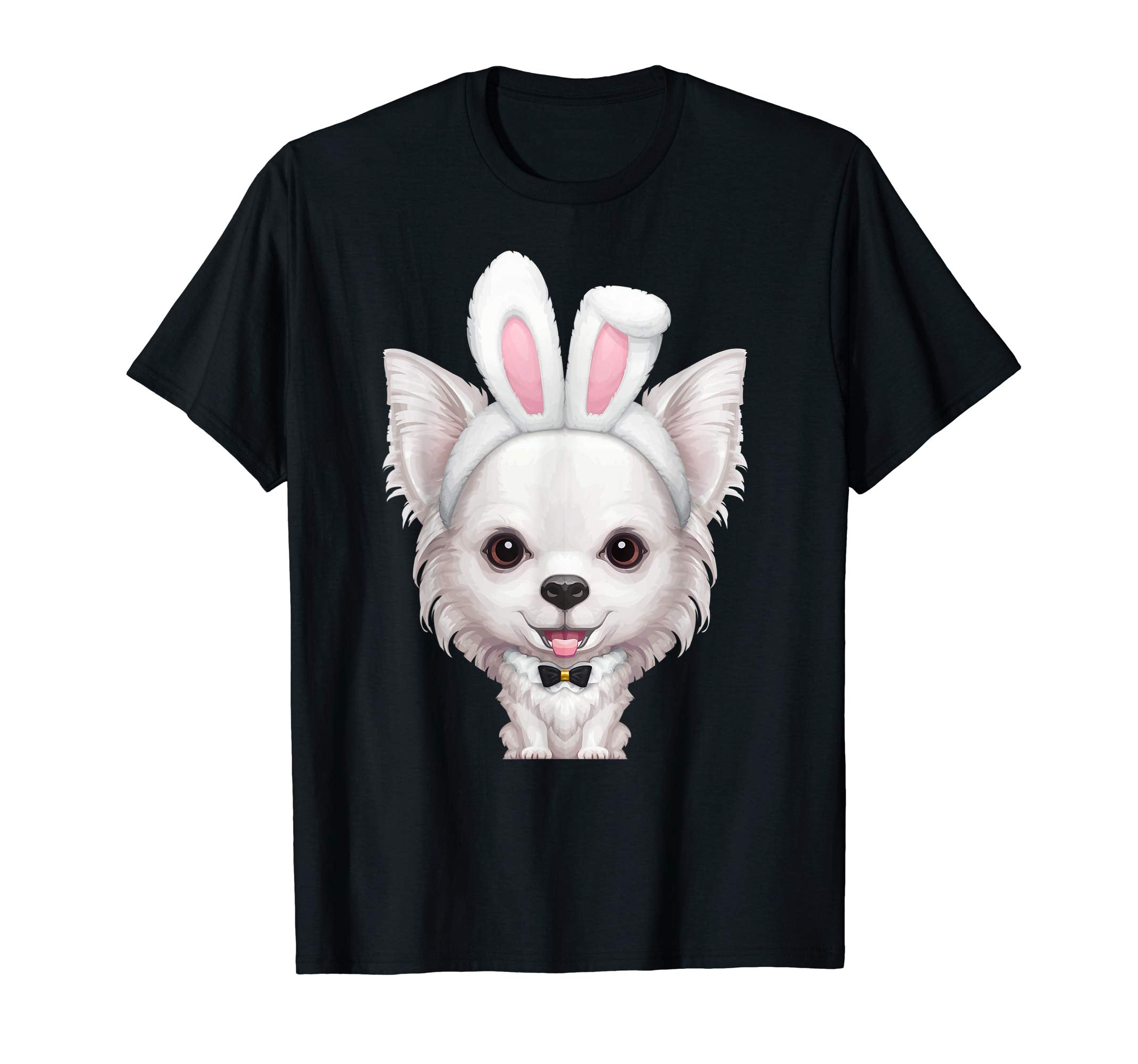 White Long Coat Chihuahua in Easter Bunny Costume T-Shirt