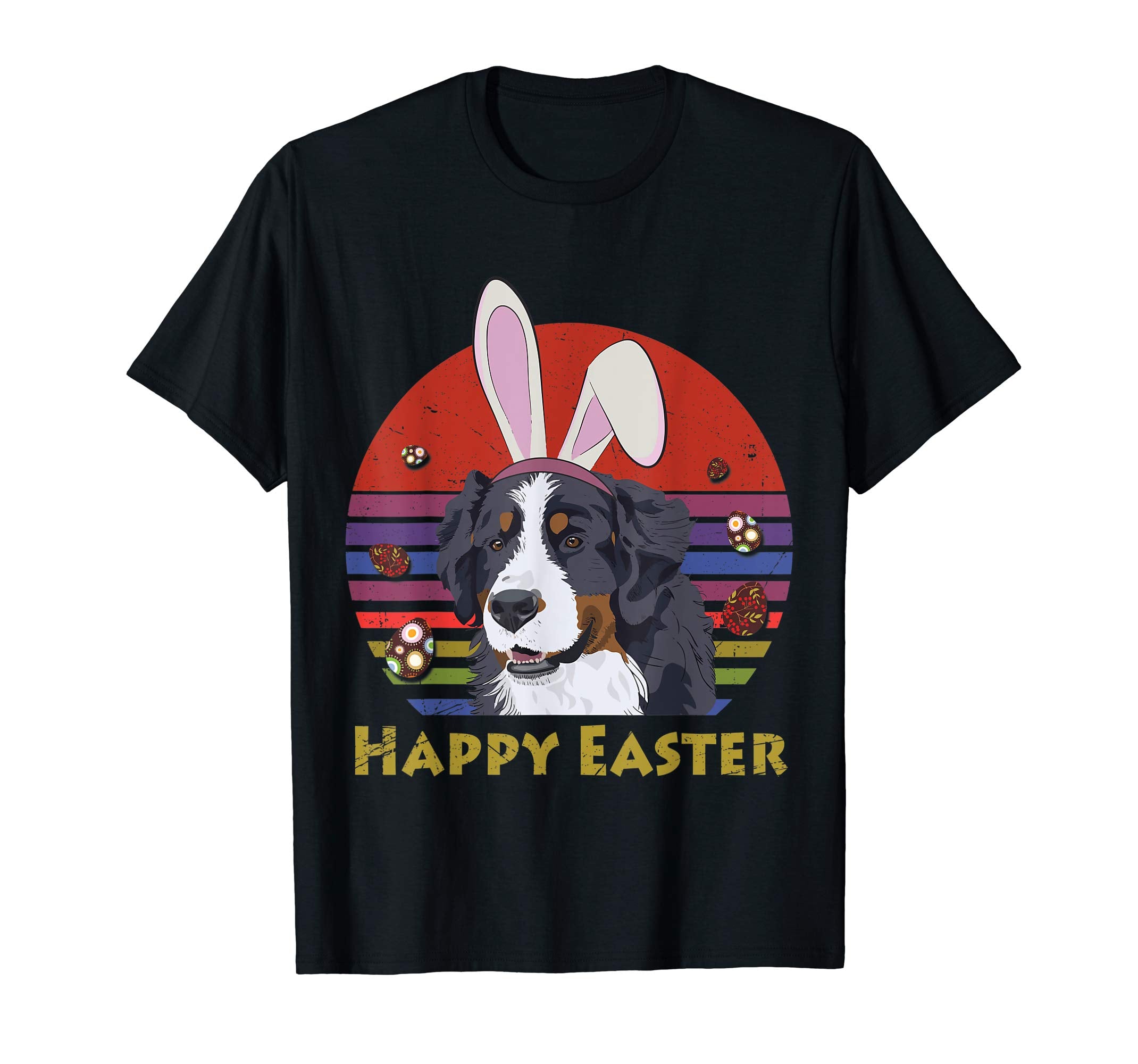 Bernese Mountain Dog With Bunny Headband Happy Easter Tshirt
