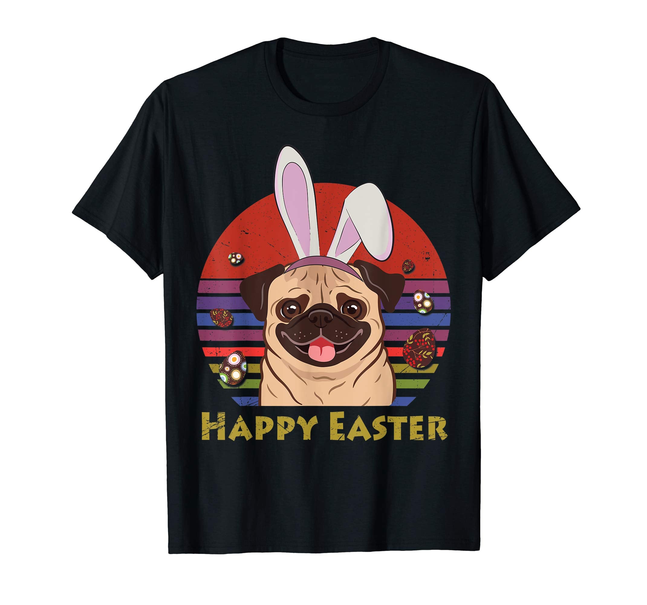 Pug Dog With Bunny Headband Happy Easter Tshirt Easter Gifts