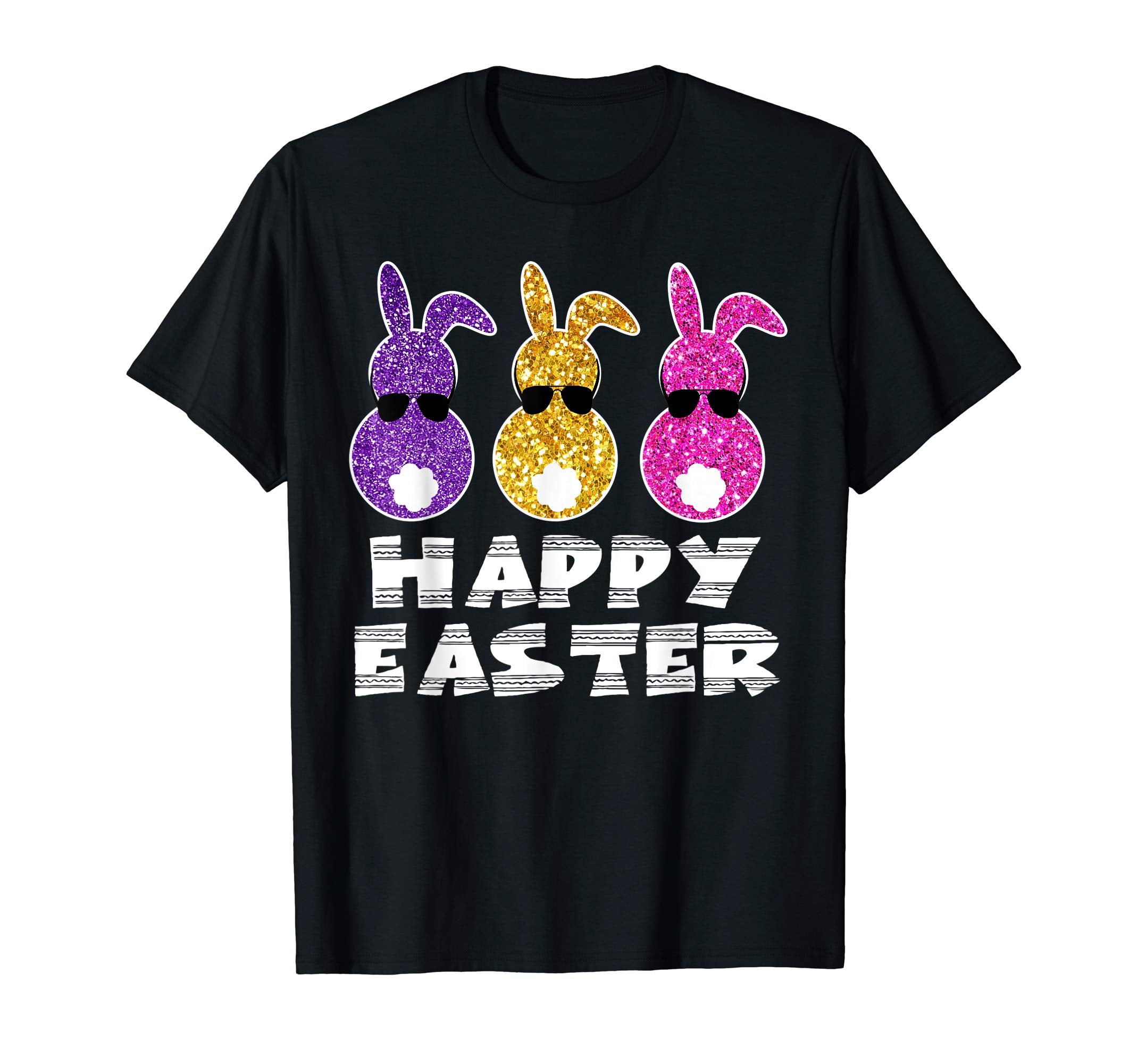 Happy easter tshirt colorful Bunny With Tail Ears Sunglasses