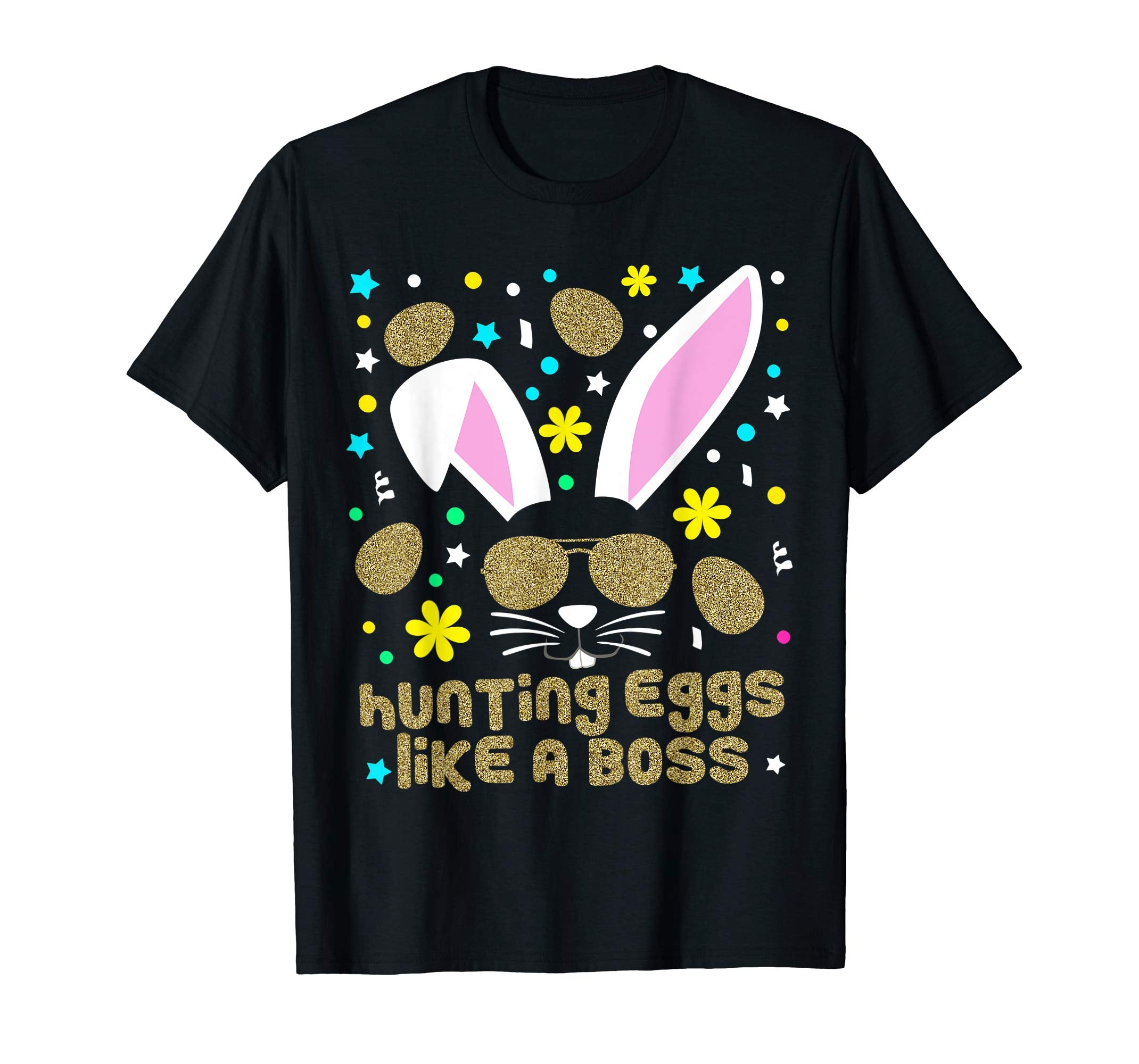 Easter Bunny Kids Shirt Hunting Eggs Gold Bling Gift Tee