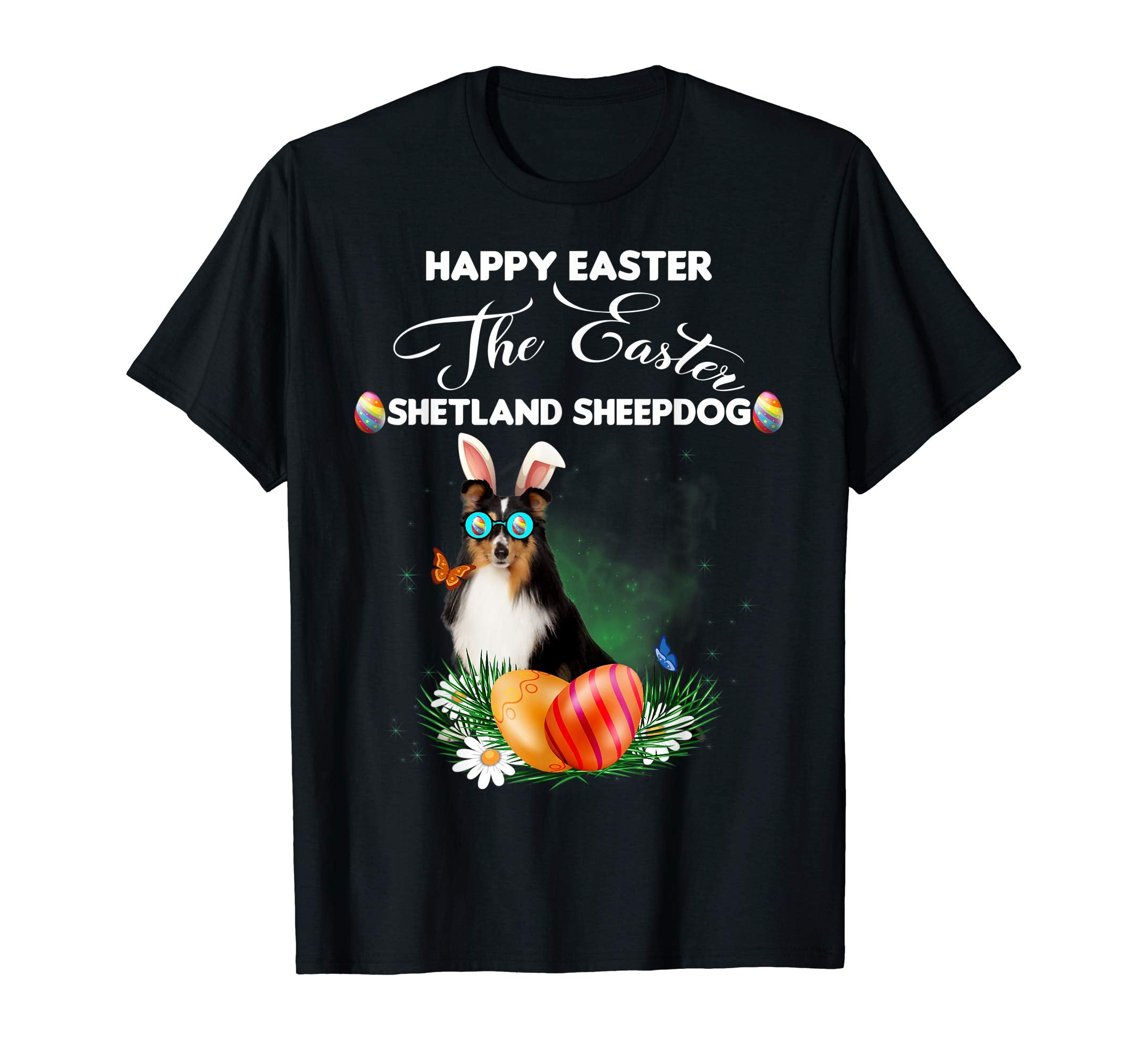 Shetland Sheepdog Dog Sunglass Bunny Happy Easter Day Tshirt