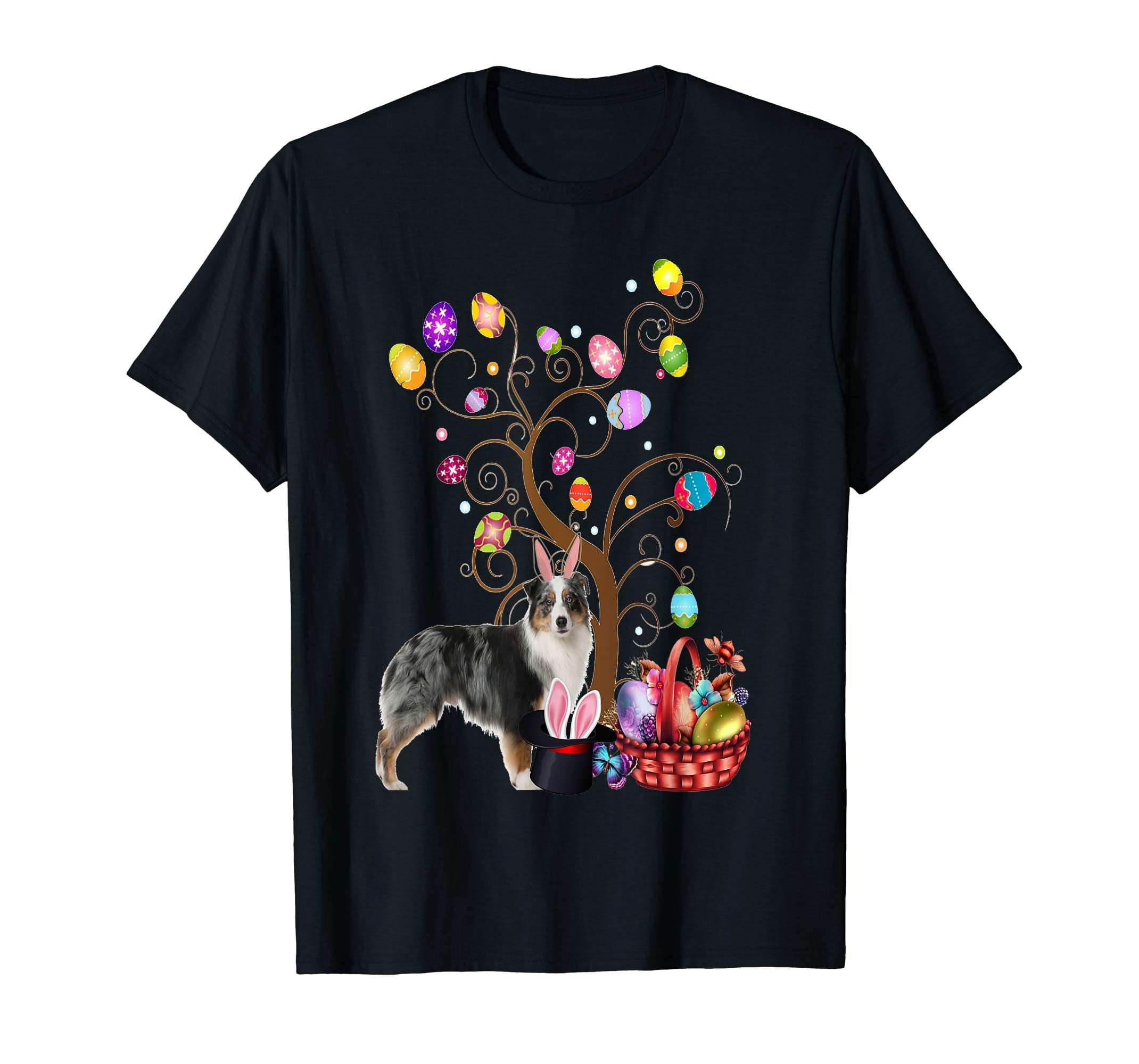 Bunny Australian Shepherd Dog Easter Day Hunting Egg T-Shirt