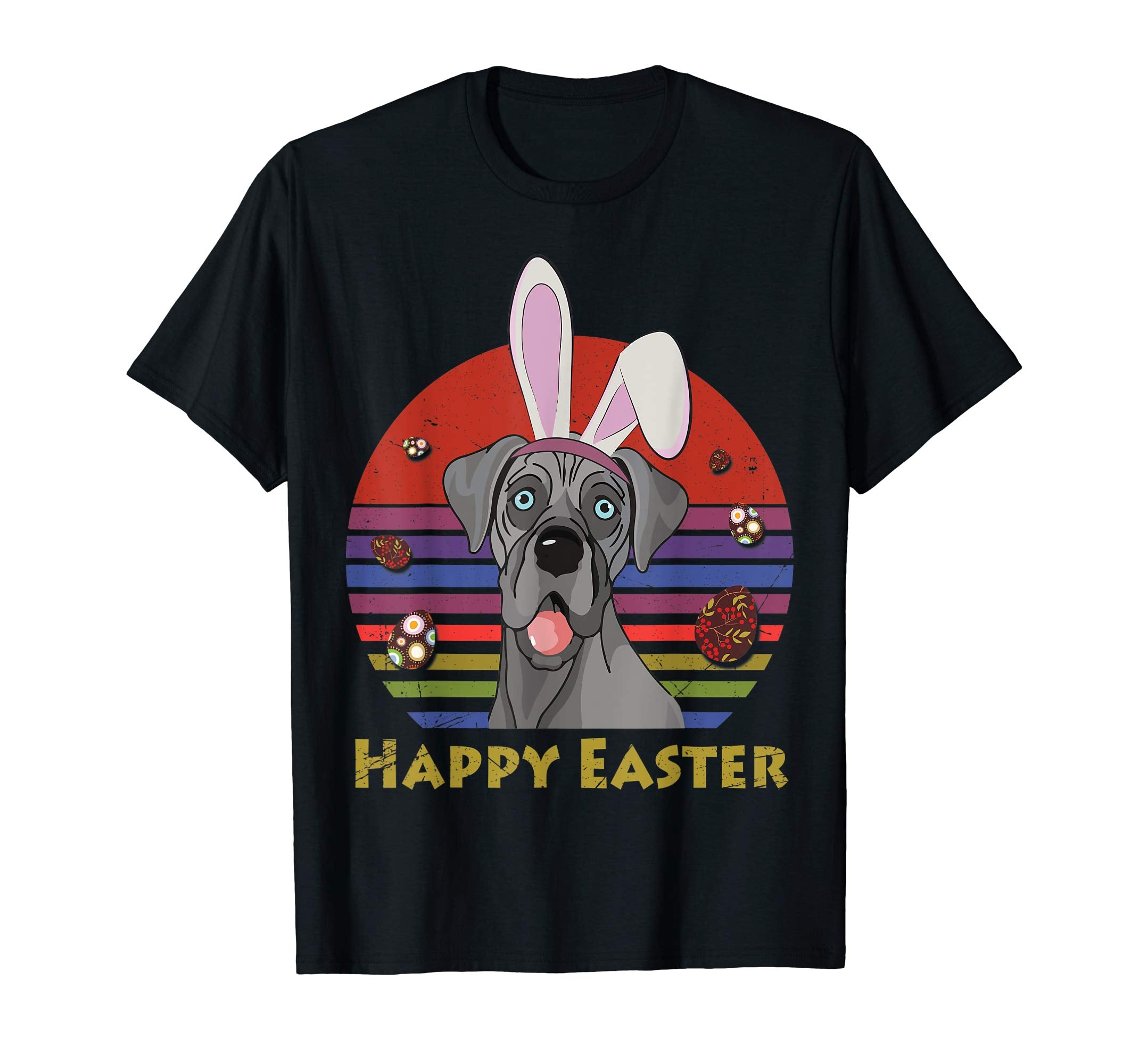 Great Dane With Bunny Headband Happy Easter Tshirt Gifts