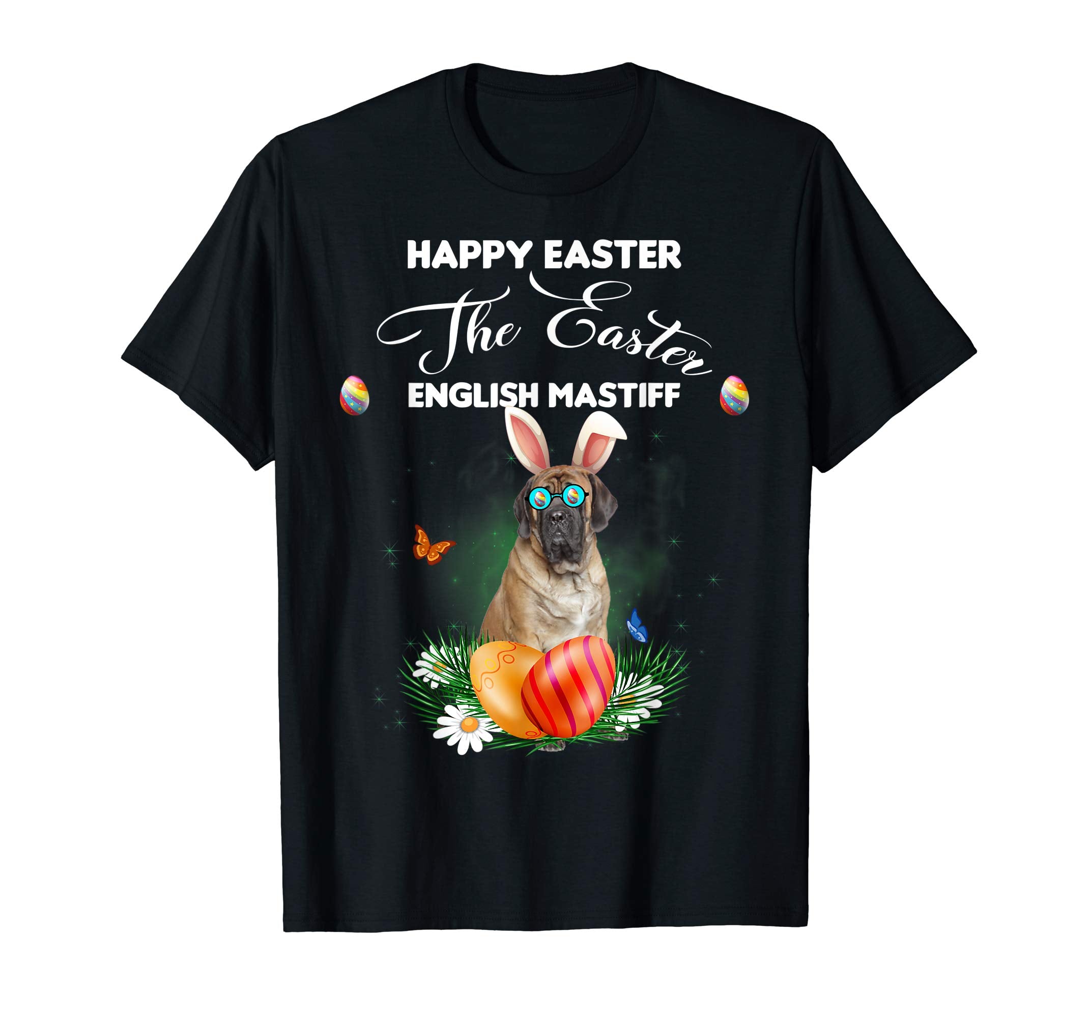 English Mastiff Dog Sunglass Bunny Happy Easter Day Tshirt