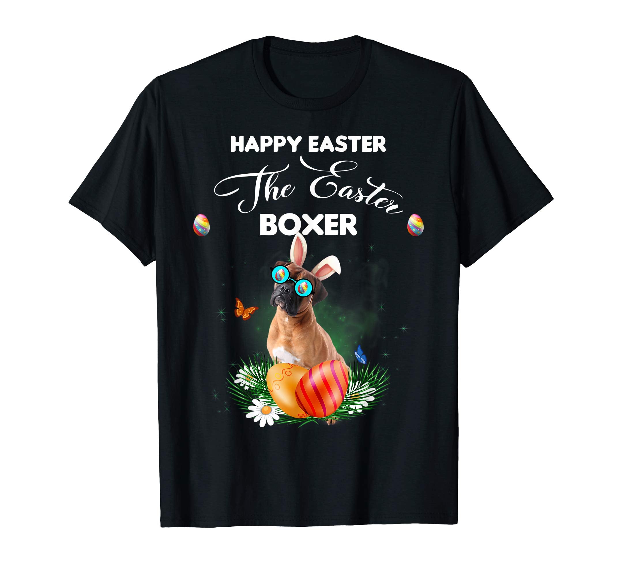 Boxer Dog Sunglass Bunny Happy Easter Day Tshirt
