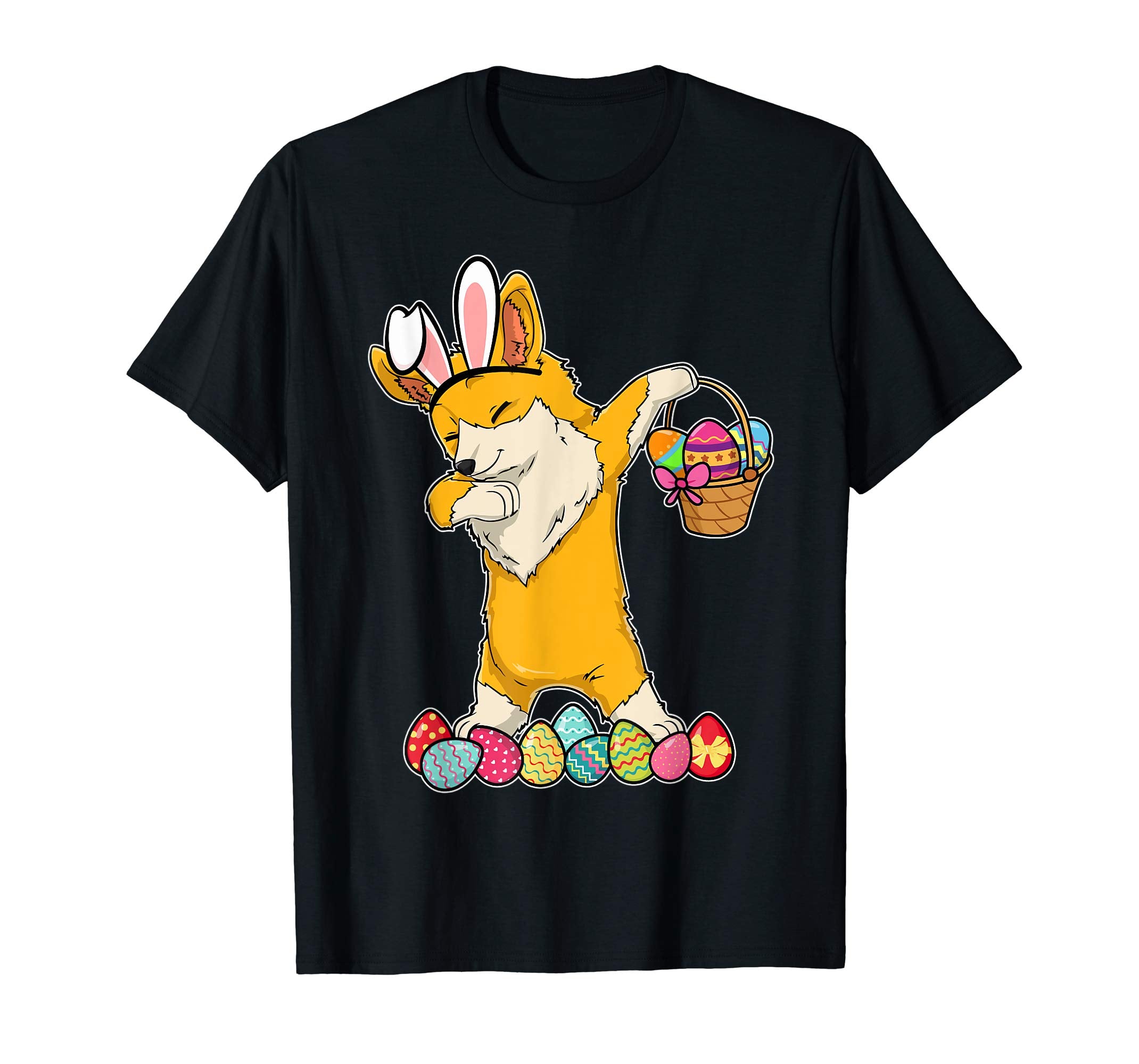 Corgi Dab Dabbing Dressed Easter Bunny Egg Basket T-Shirt