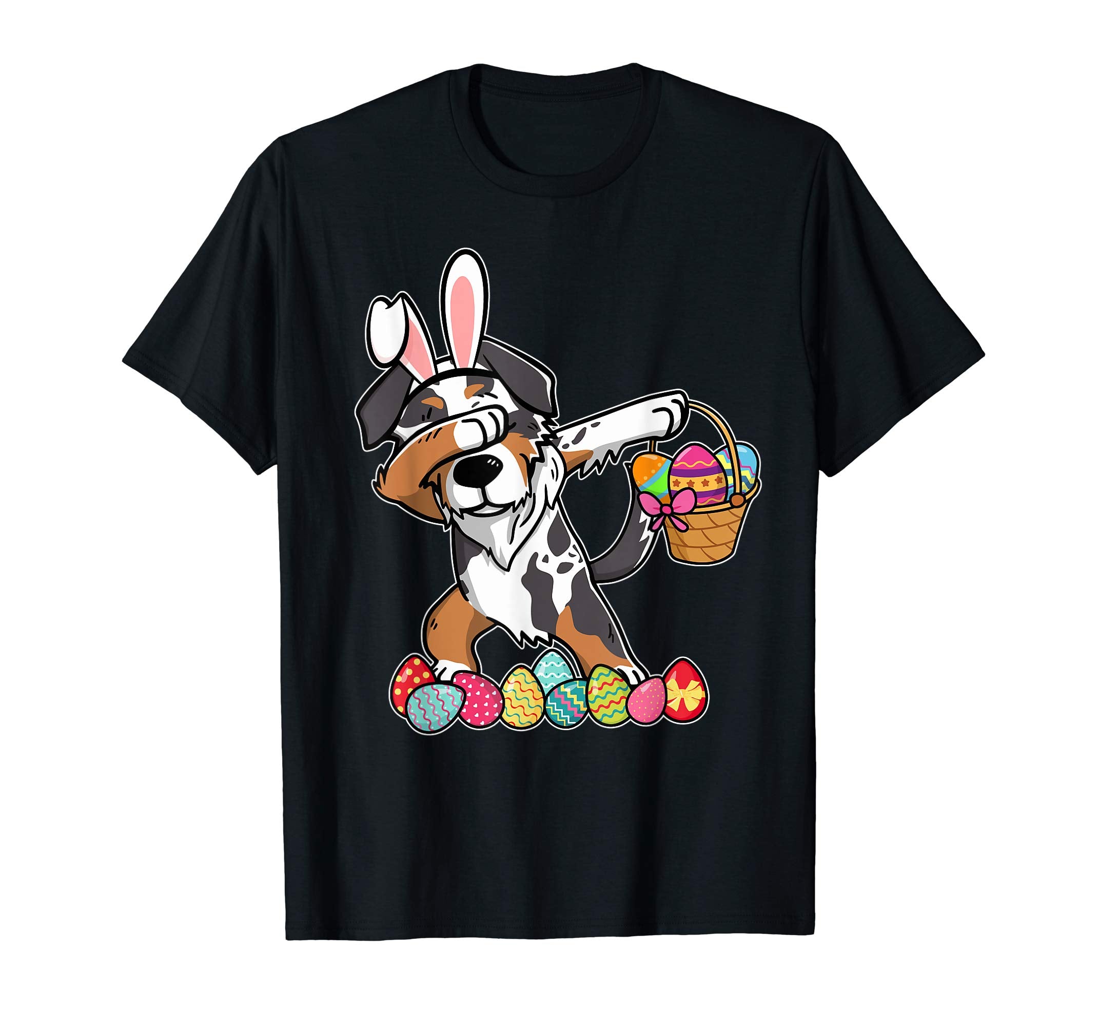 Australian Shepherd Dabbing Easter Bunny Egg Basket T-Shirt