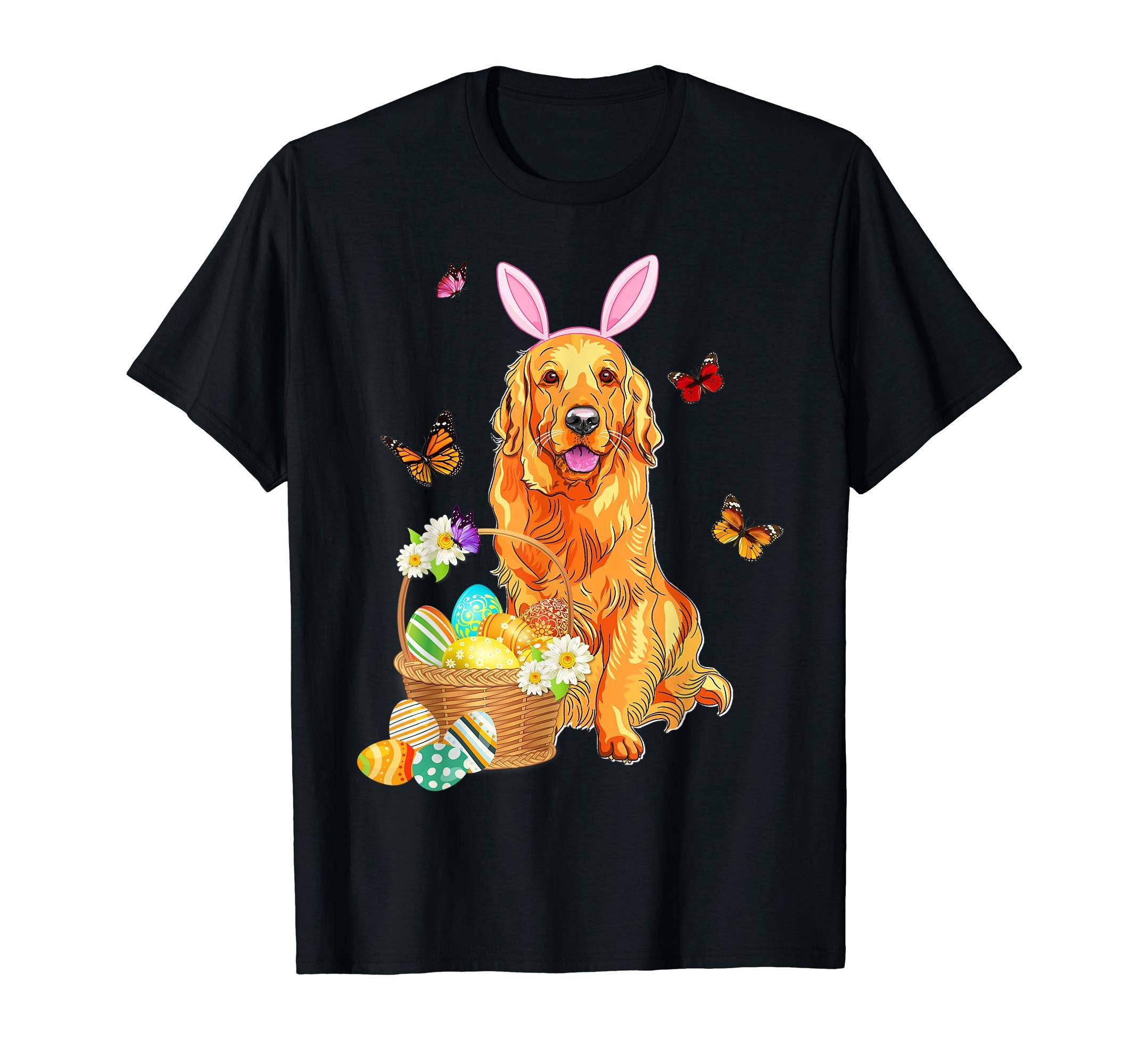 Golden Retriever Bunny Hat Rabbit Easter Eggs Shirt Happy Ea