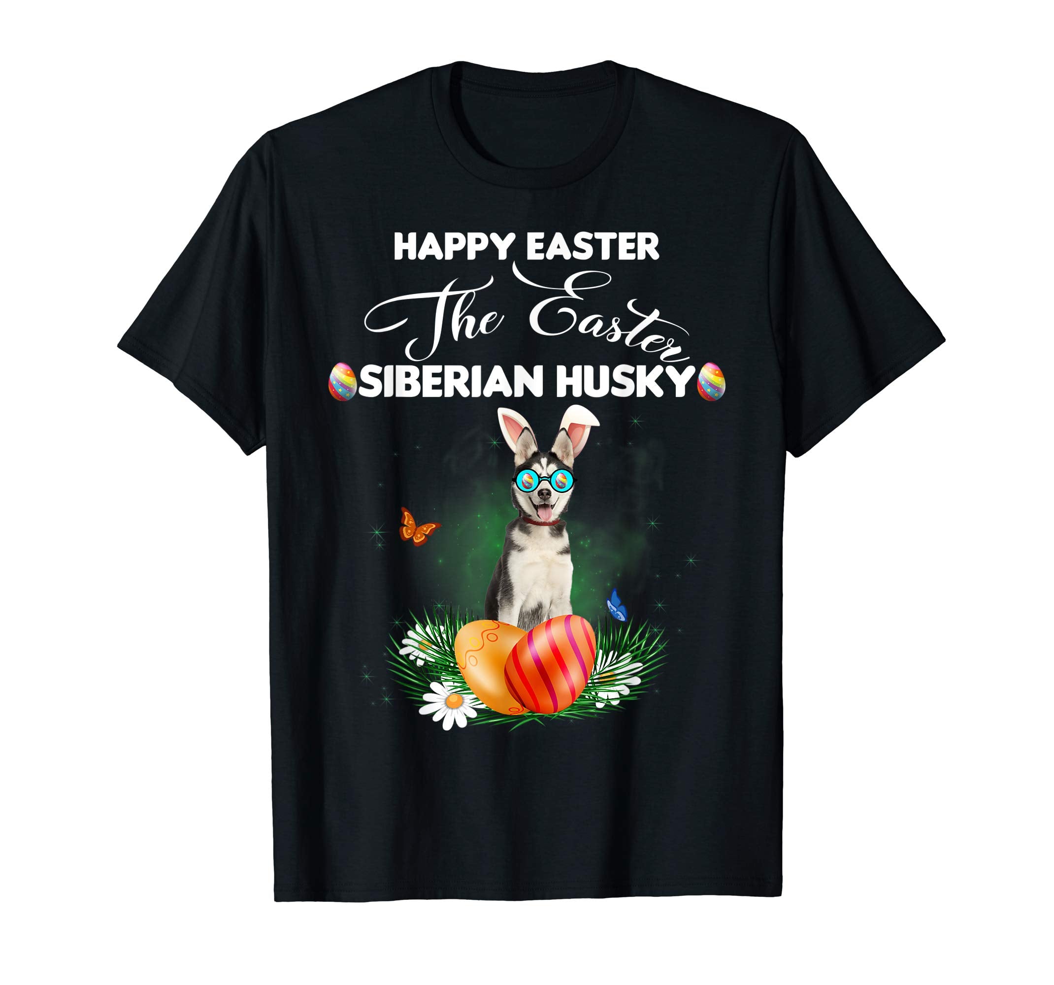 Siberian Husky Dog Sunglass Bunny Happy Easter Day Tshirt
