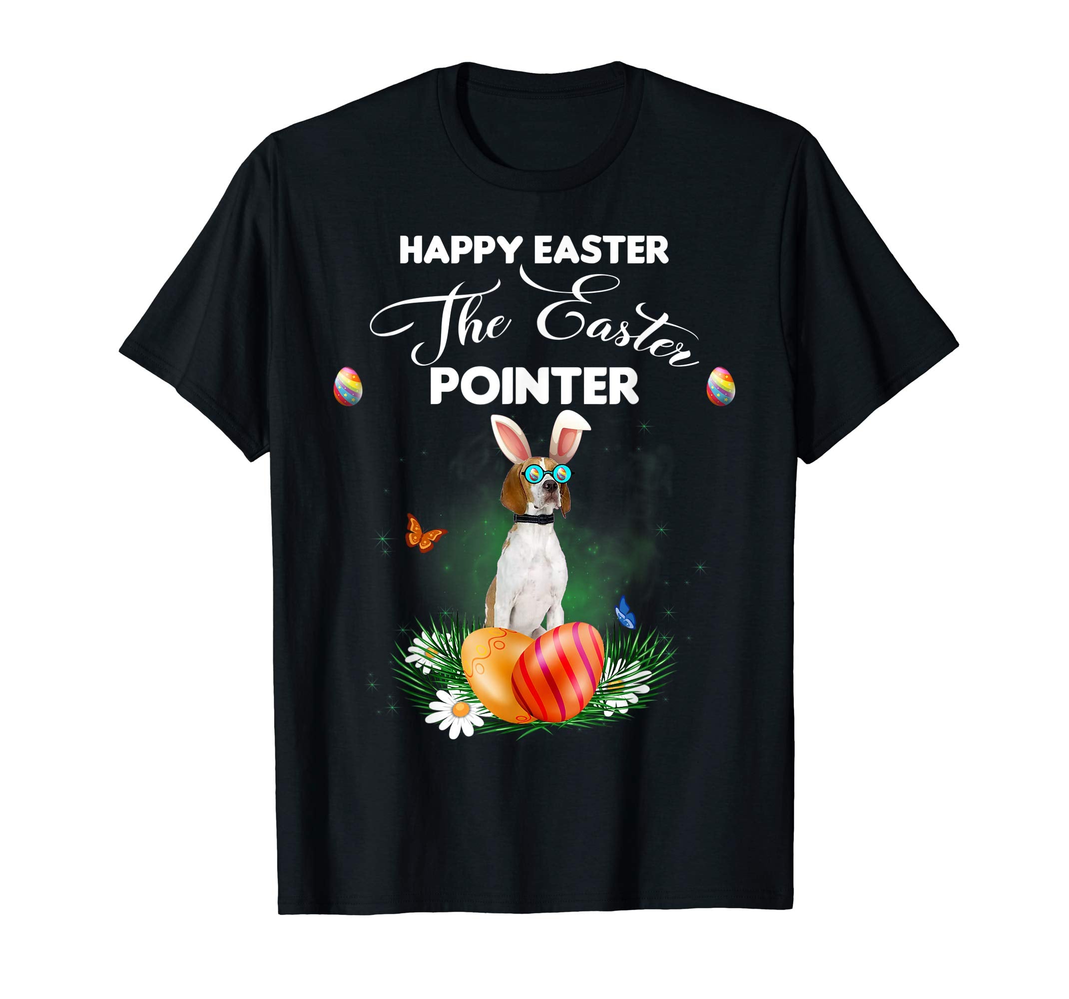 Pointer Dog Sunglass Bunny Happy Easter Day Tshirt