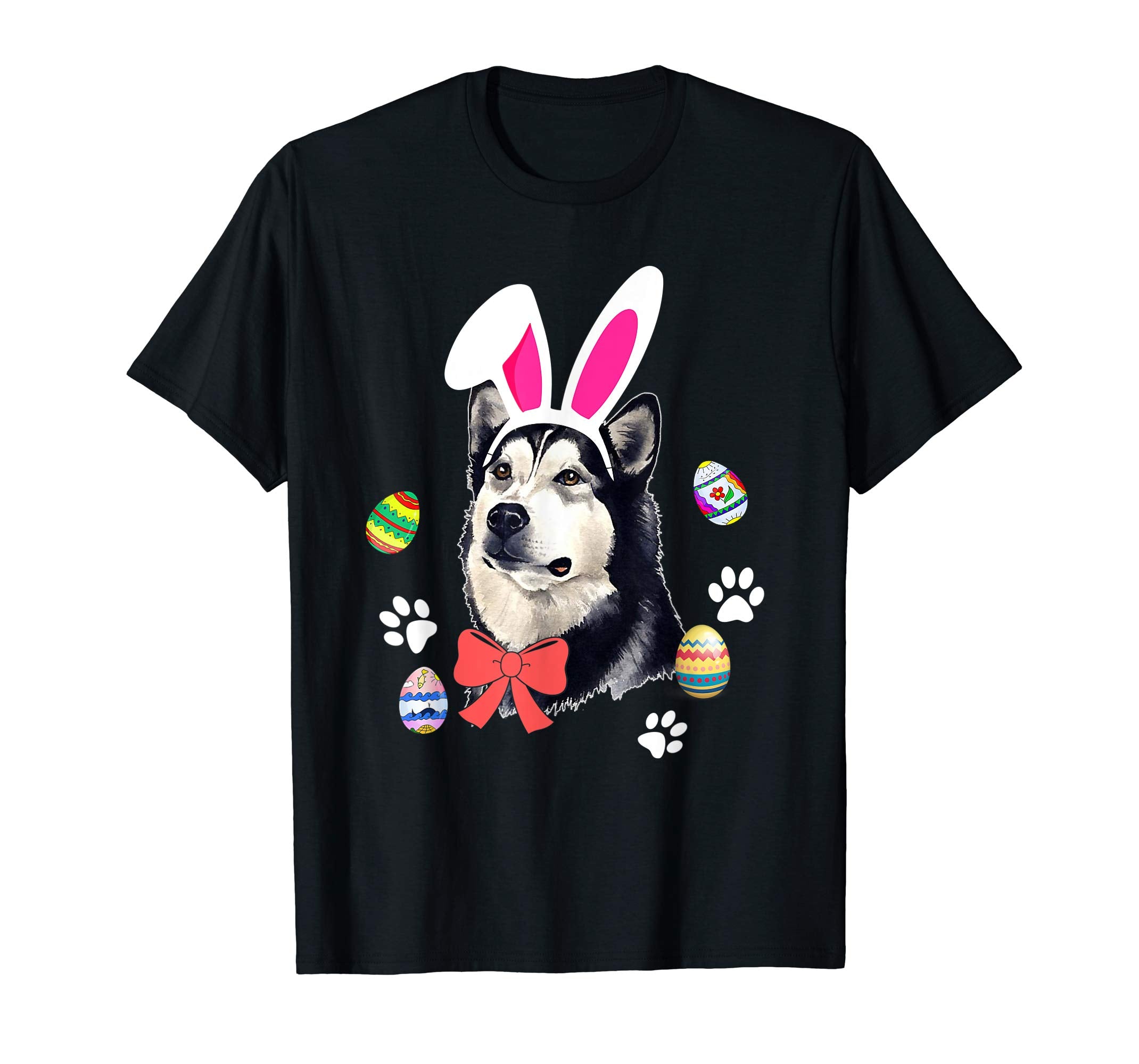 Funny Easter Face Husky With Bunny Ears And Eggs T Shirt