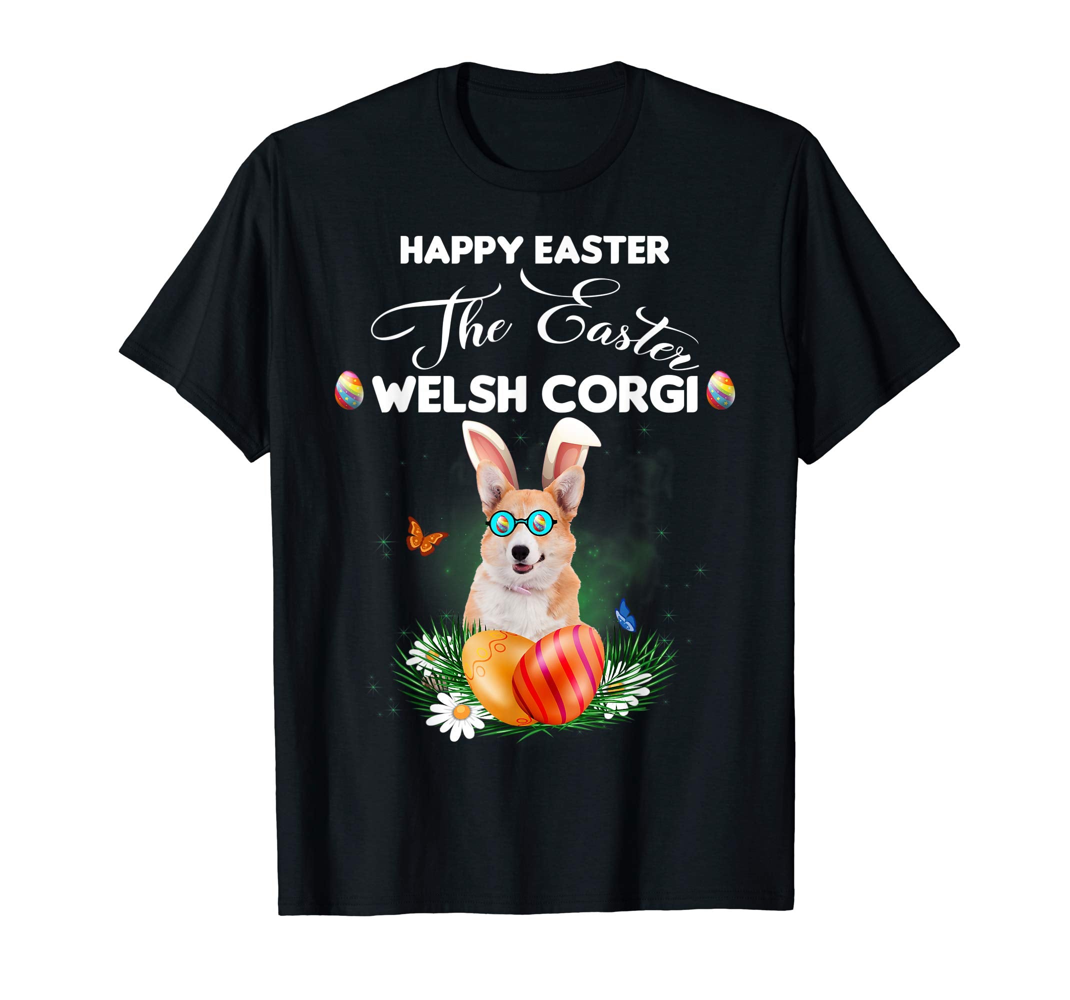 Welsh Corgi Dog Sunglass Bunny Happy Easter Day Tshirt