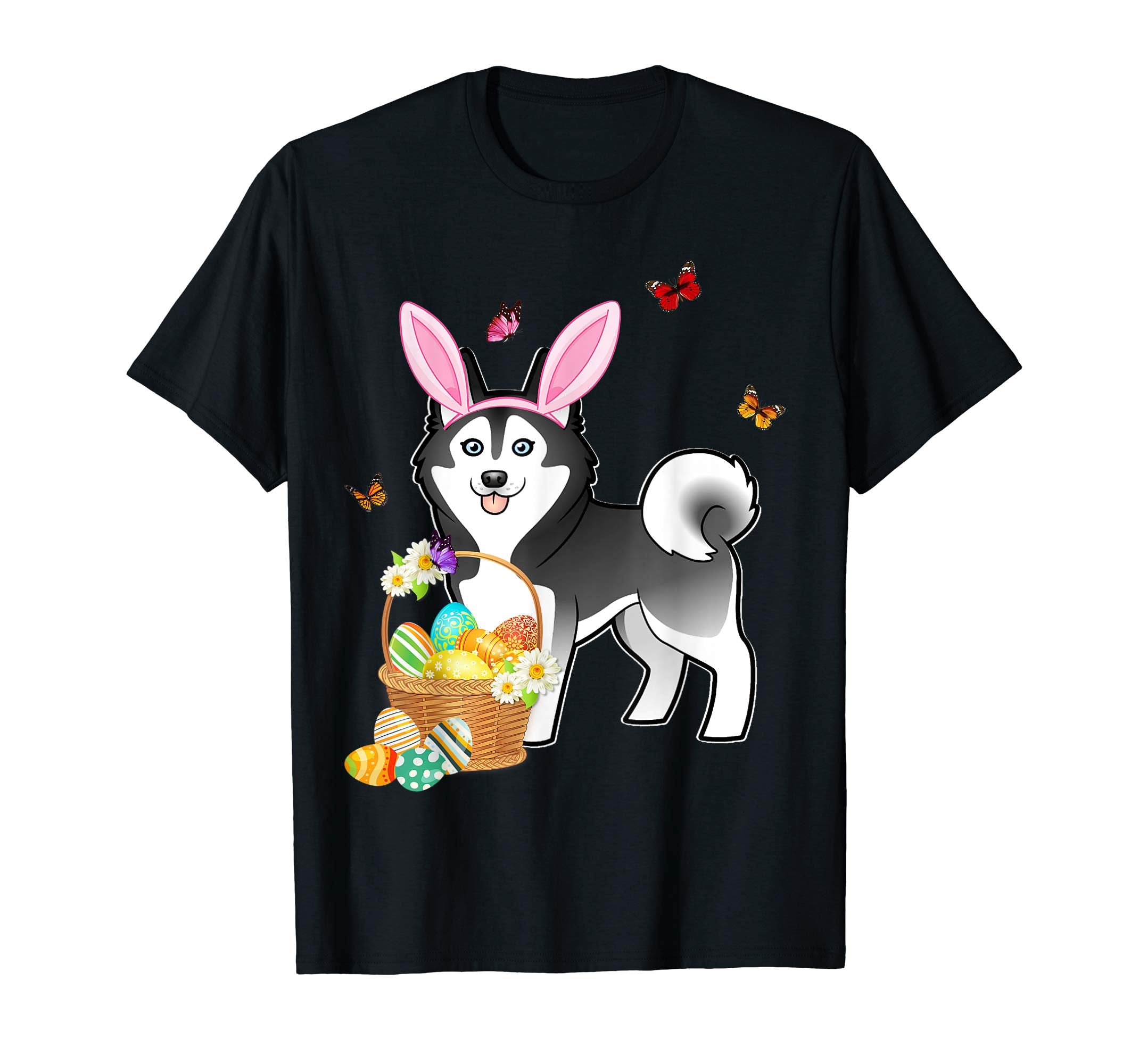 Siberian Husky Bunny Hat Rabbit Easter Eggs Shirt Happy Ea