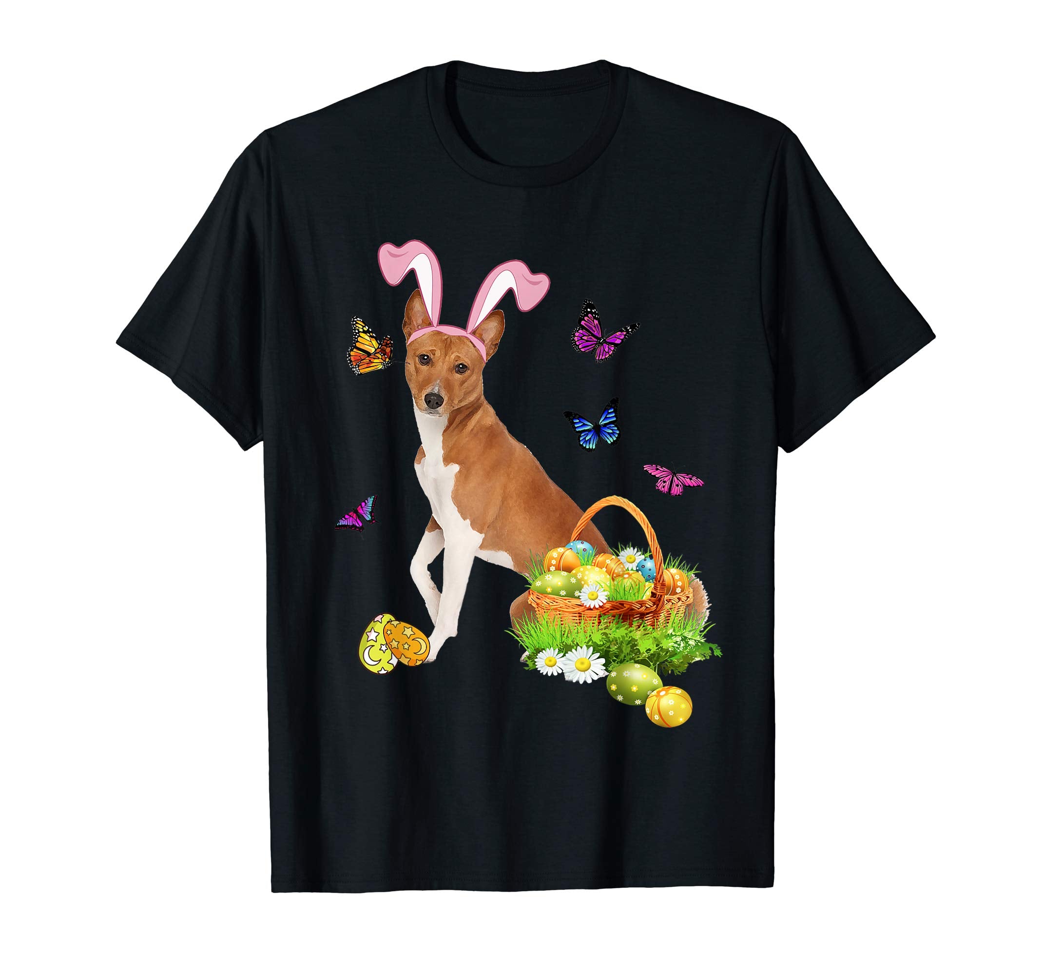 Basenji Bunny Hat Rabbit Easter Eggs T-Shirt