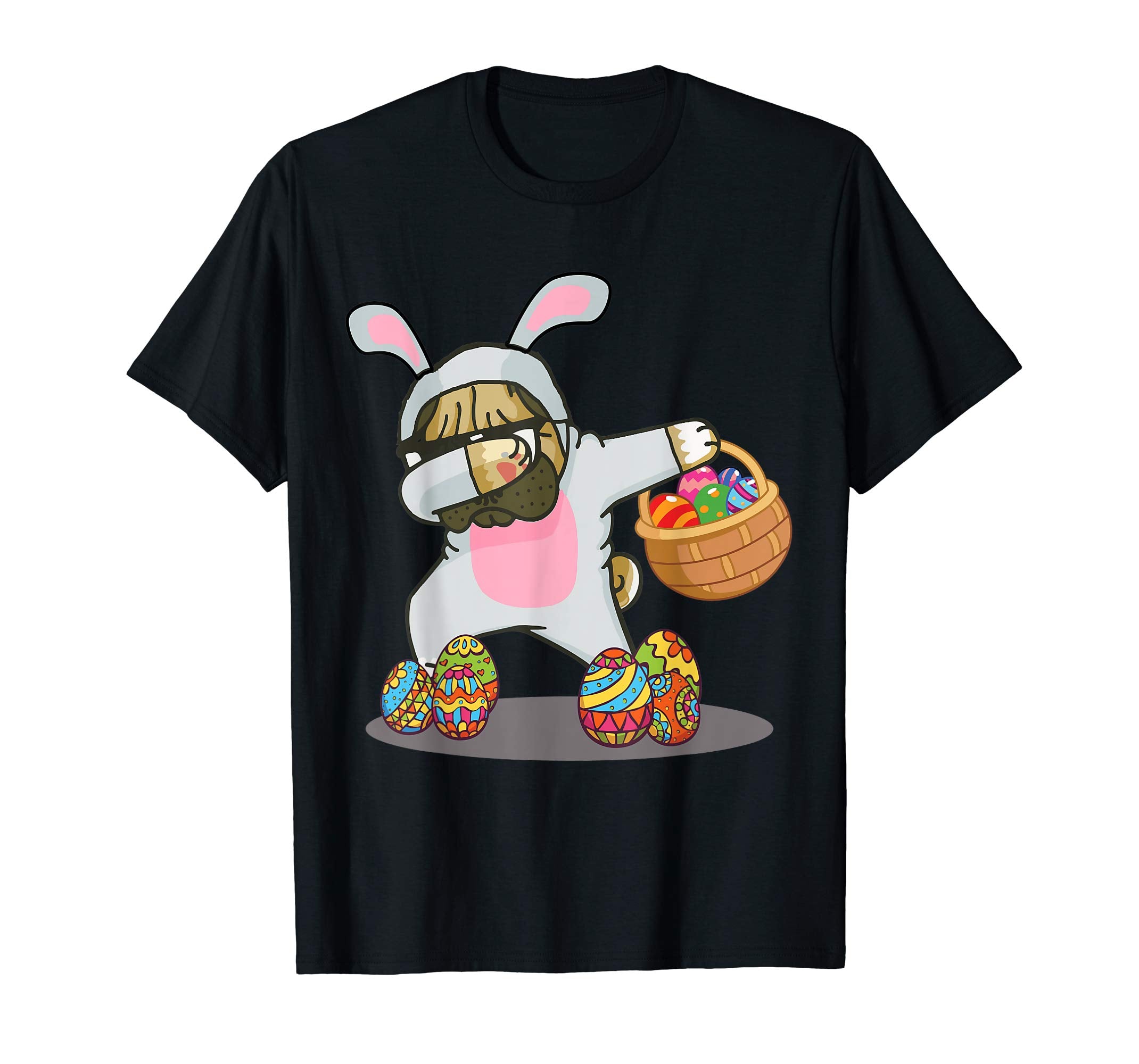 Cute Dabbing Pug Easter Bunny Egg Basket T-Shirt Gifts