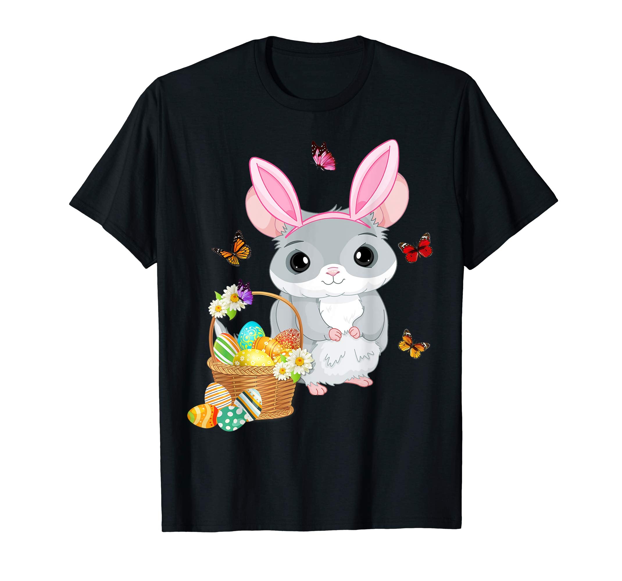 Chinchilla Bunny Hat Rabbit Easter Eggs Shirt Happy Ea