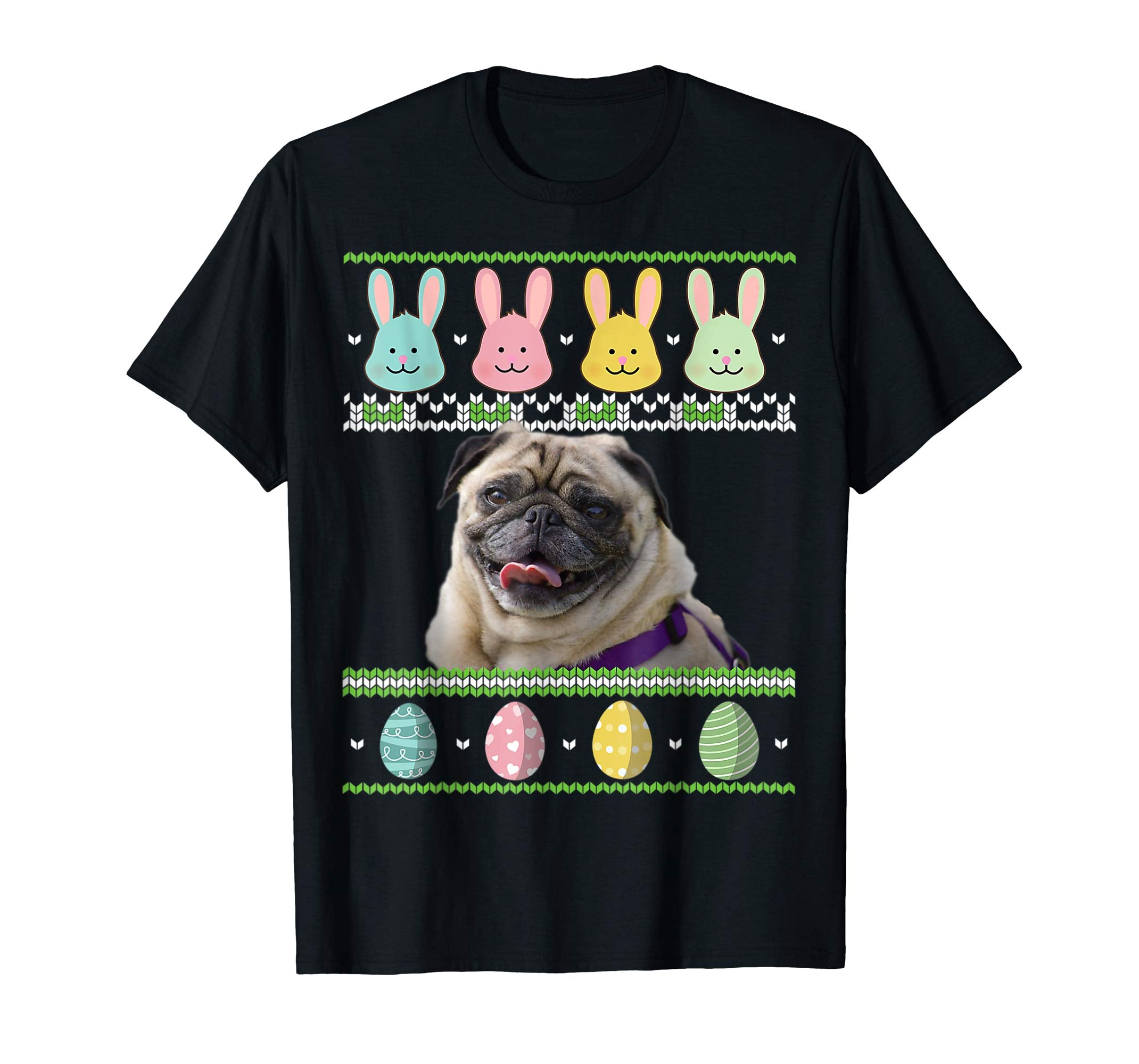 Pug Dog Bunnies Easter Eggs Ugly Sweater Happy Day Shirt