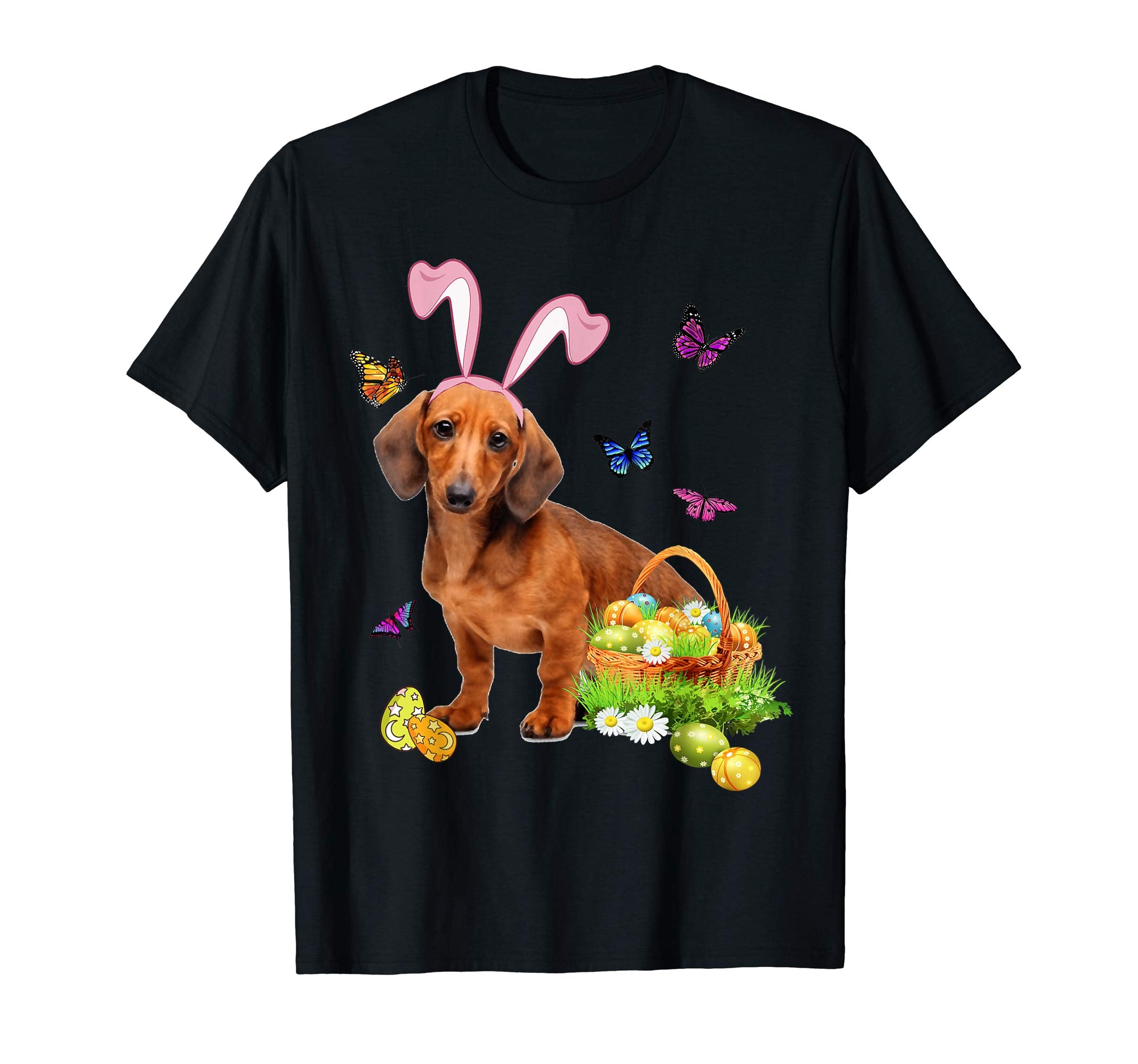 Dachshund Bunny Hat Rabbit Easter Eggs T-Shirt