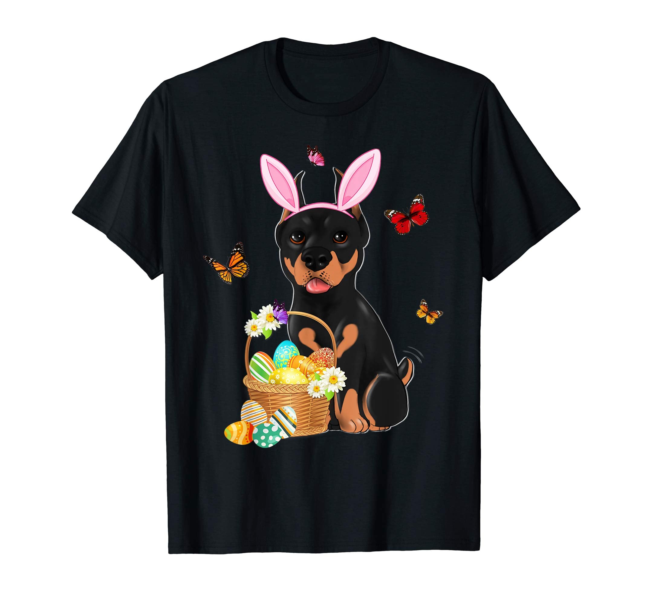 Doberman Bunny Hat Rabbit Easter Eggs Shirt Happy Ea