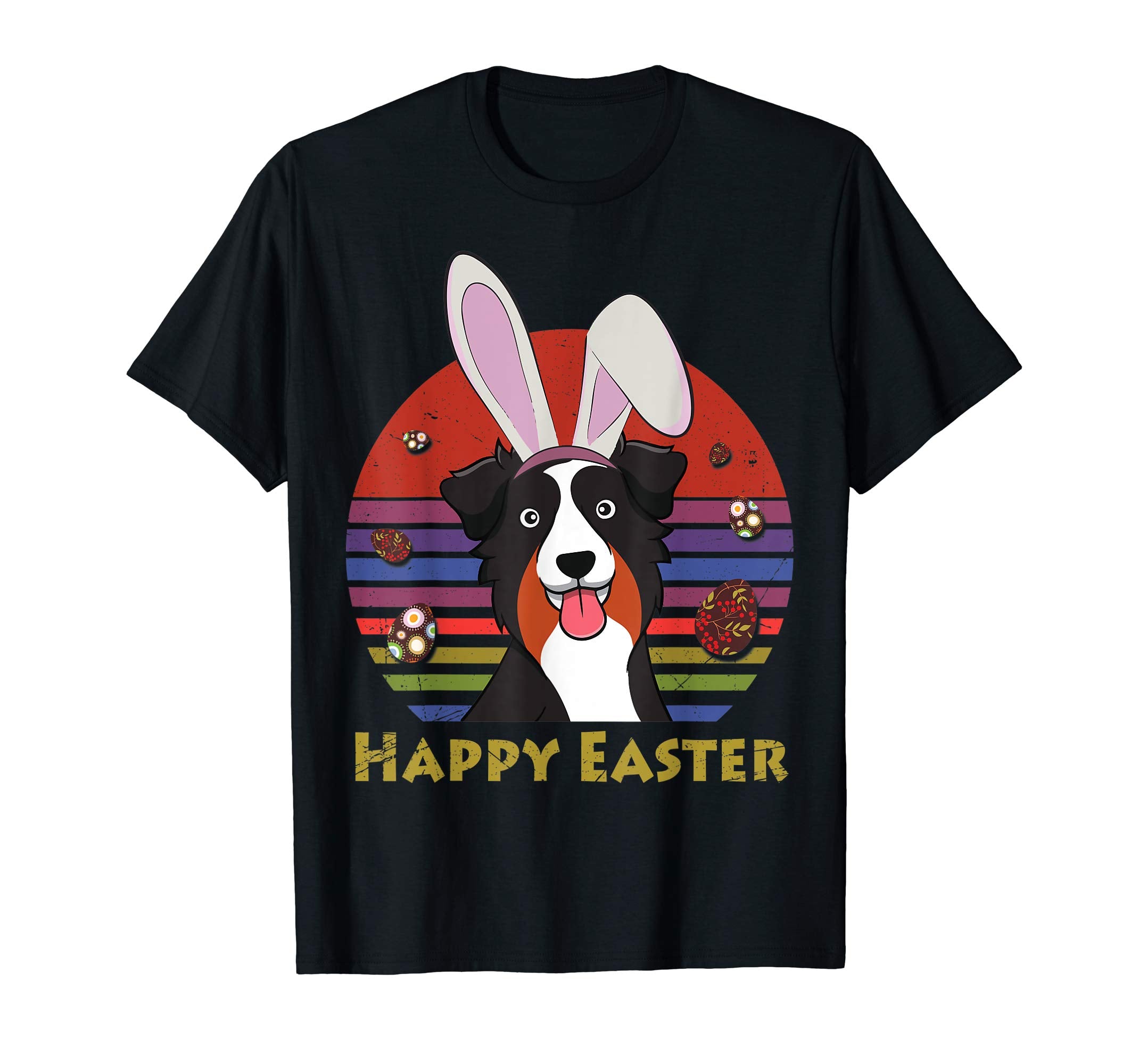 Australian Shepherd With Bunny Headband Happy Easter Tshirt