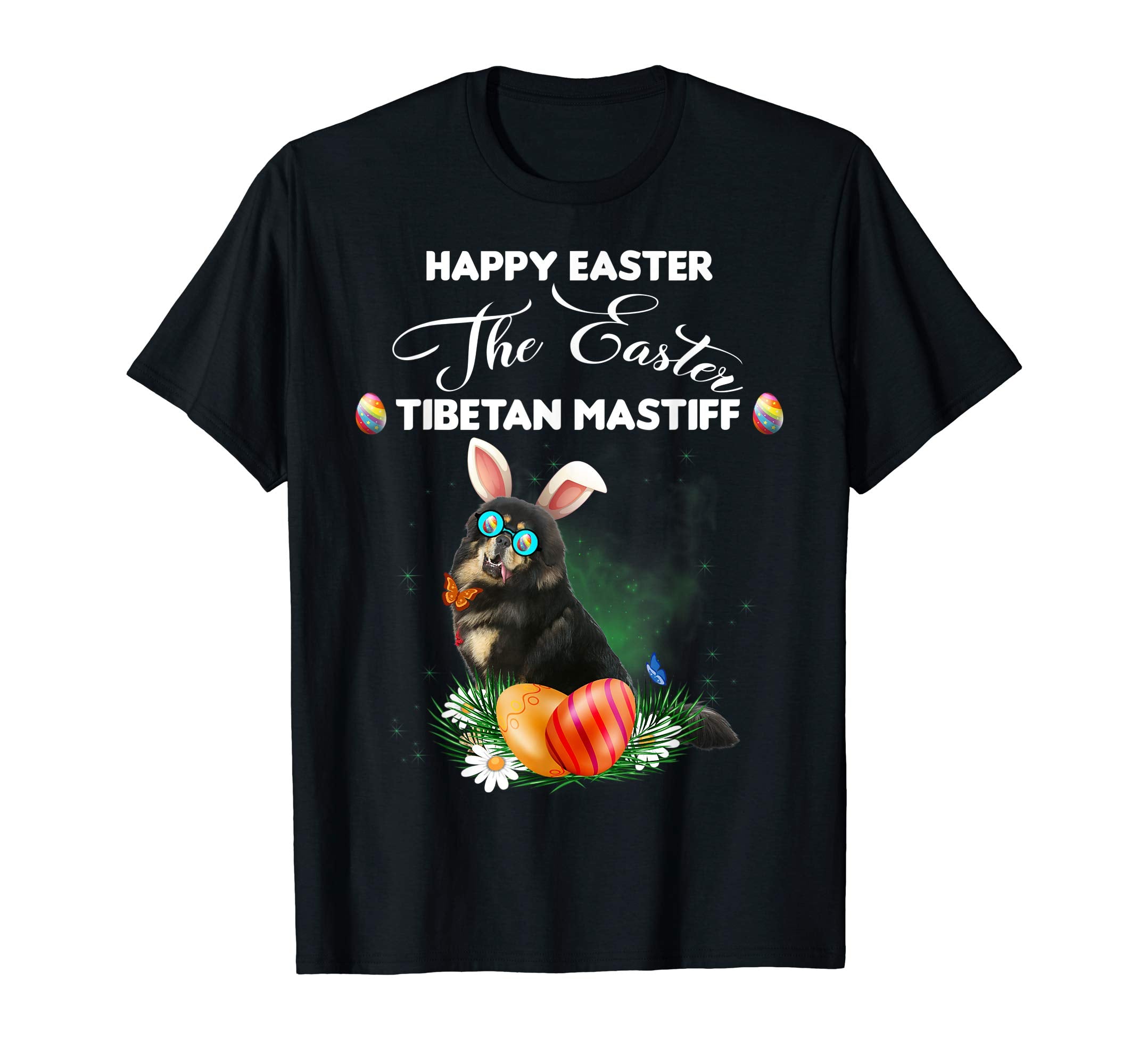 Tibetan Mastiff Dog Sunglass Bunny Happy Easter Day Tshirt