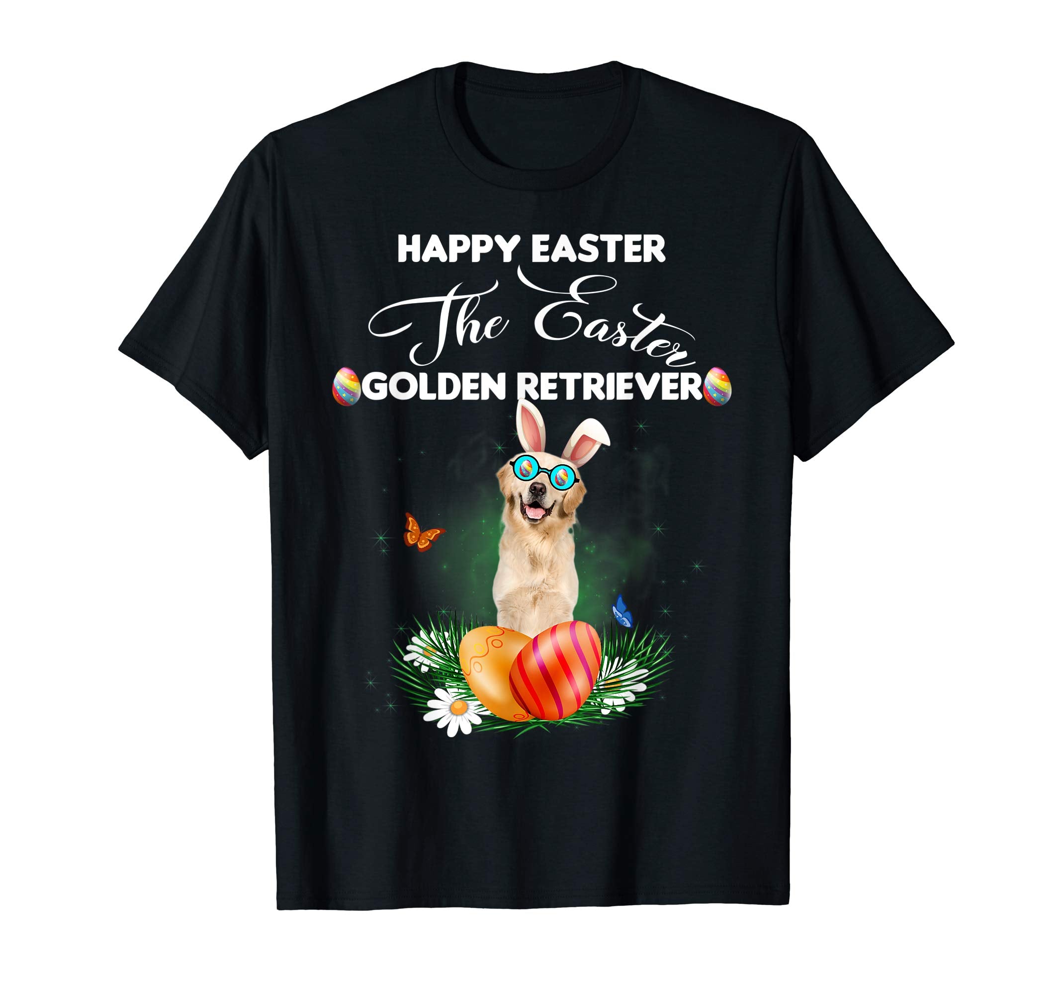 Golden Retriever Dog Sunglass Bunny Happy Easter Day Tshirt